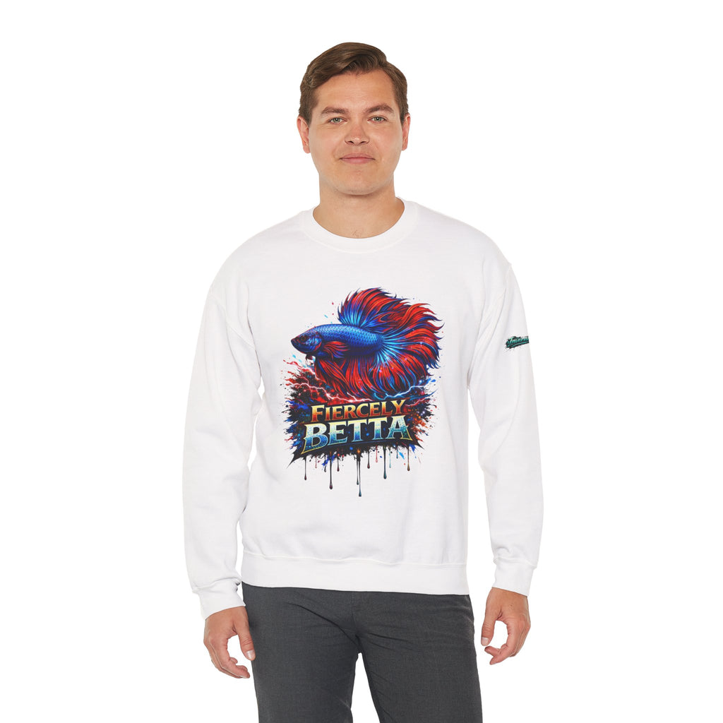 Betta Fish Crewneck Sweatshirt — "Fiercely Betta" Colorful Aquarium Graphic