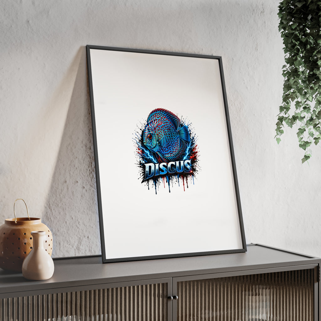 Discus Fish Poster with Wooden Frame — Colorful Aquarium Art Print