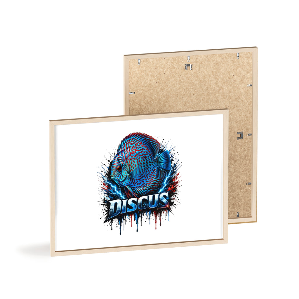 Discus Fish Poster with Wooden Frame — Colorful Aquarium Art Print