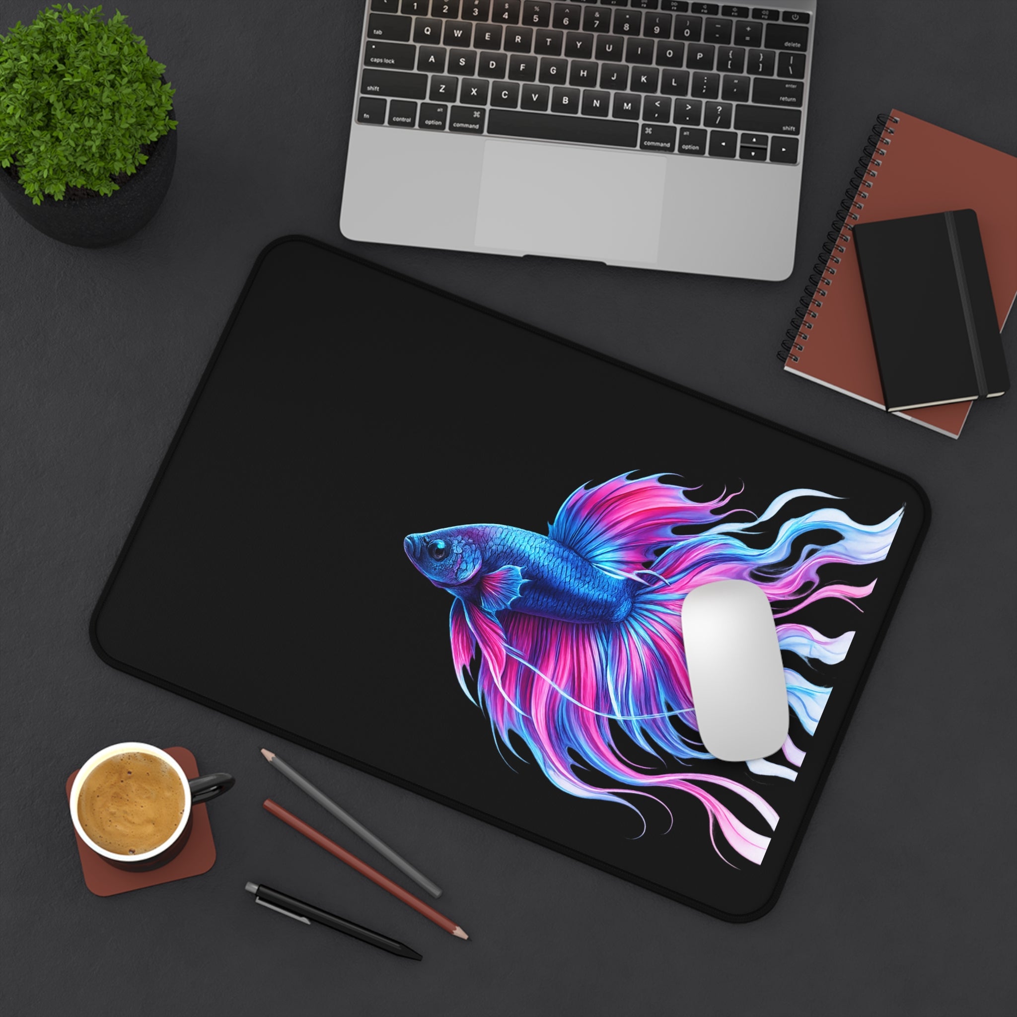 Betta Fish Desk Mat — Neon Aquatic Mouse Pad for Gamers & Home Offices