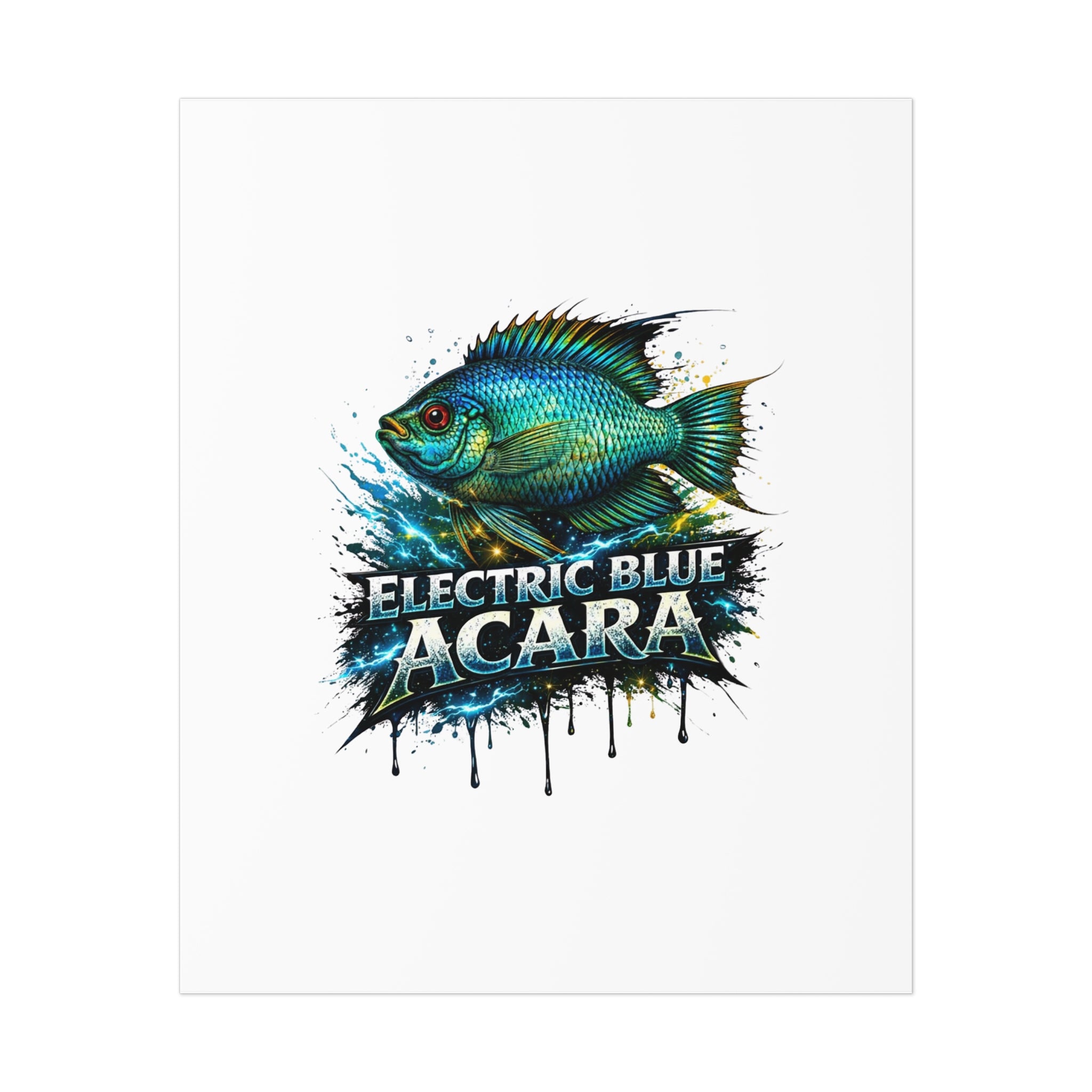 Electric Blue Acara Fish Poster — Vibrant Aquarium Wall Art