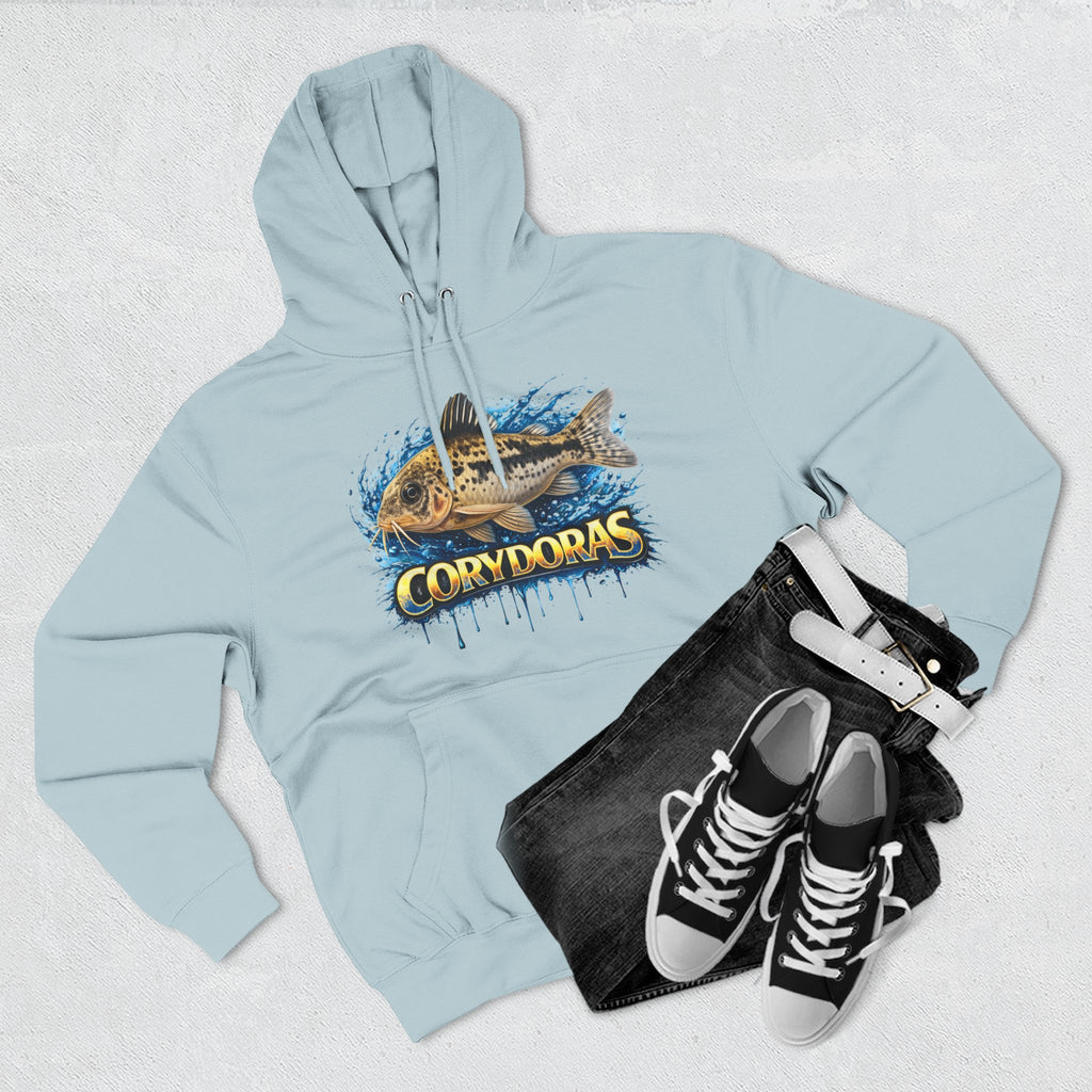 Peppered Corydoras Midweight Fleece Hoodie — Aquatic Catfish Illustration Pullover