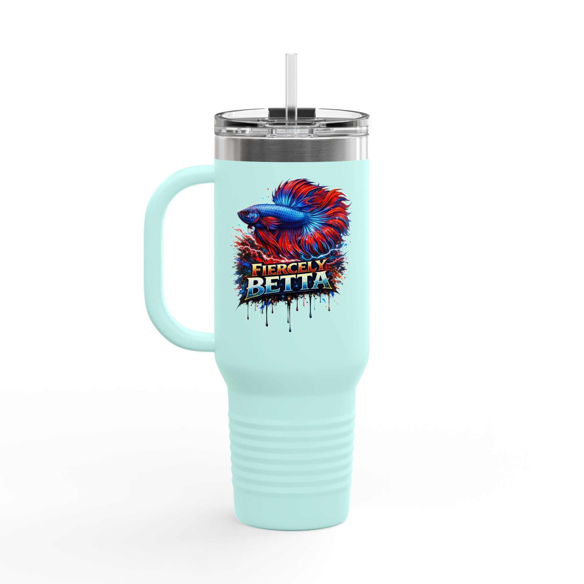 40oz Insulated Travel Mug — 'Fiercely Betta' Colorful Betta Fish Design