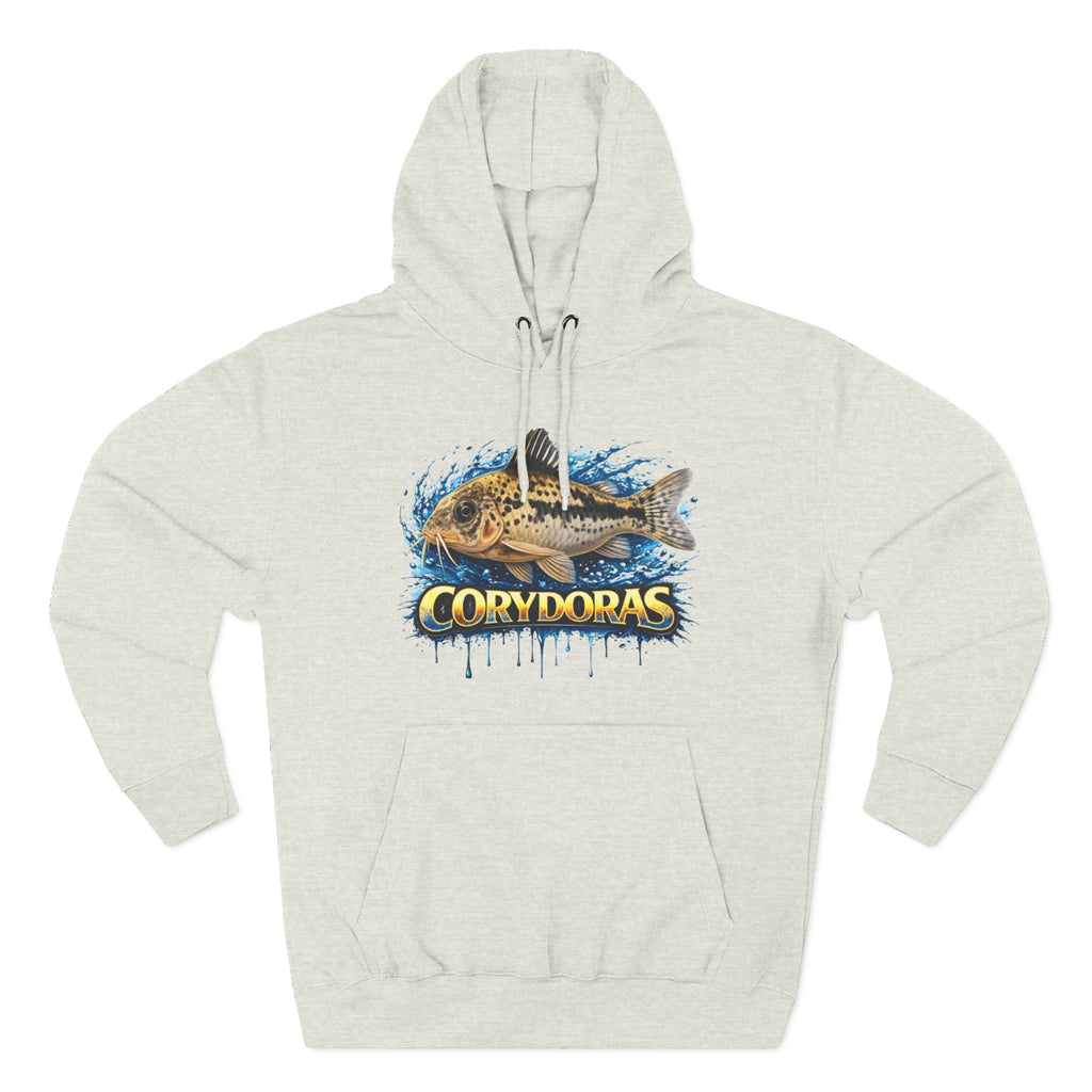 Peppered Corydoras Midweight Fleece Hoodie — Aquatic Catfish Illustration Pullover