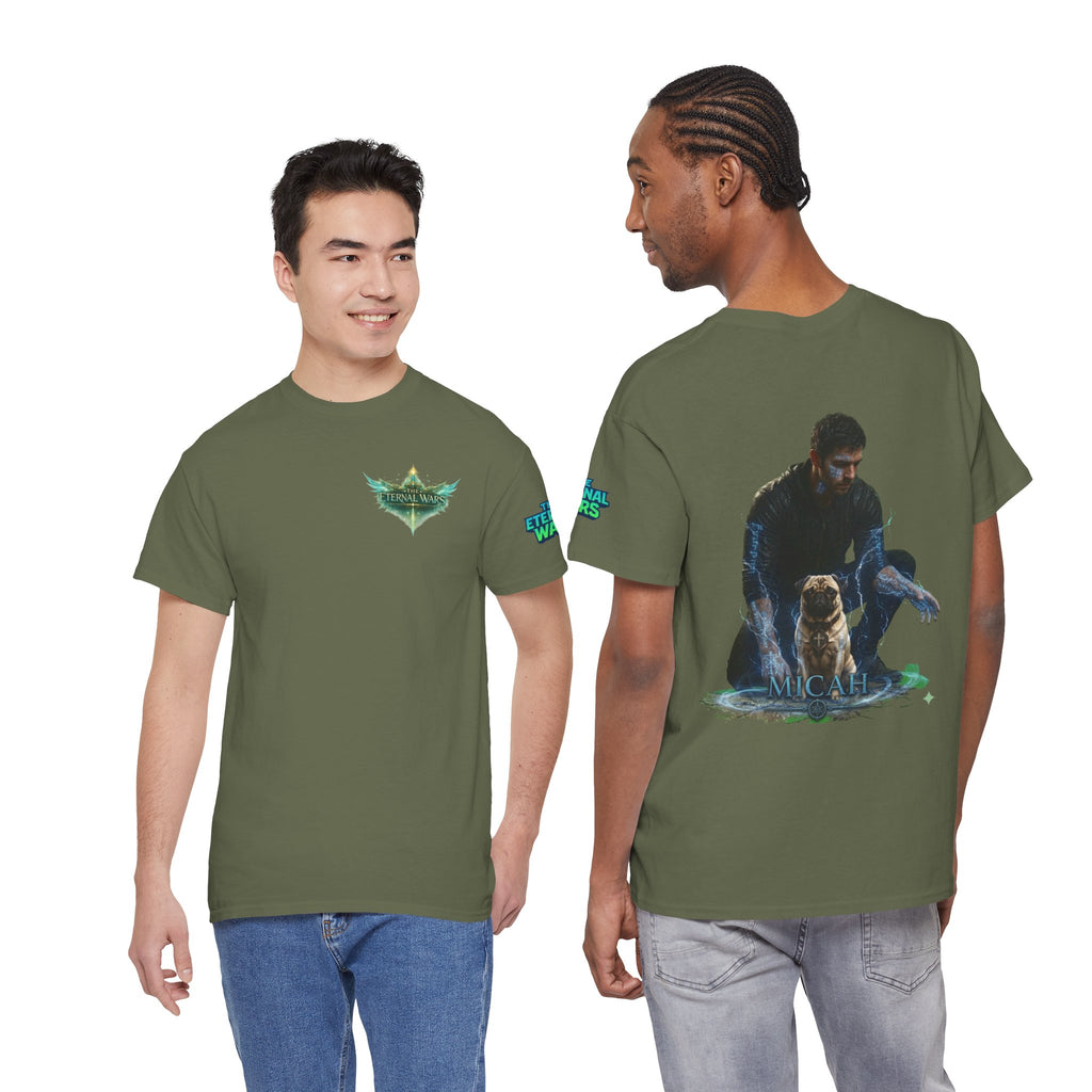 T-Shirt — Nature Warrior Graphic Tee with Man and Dog Illustration