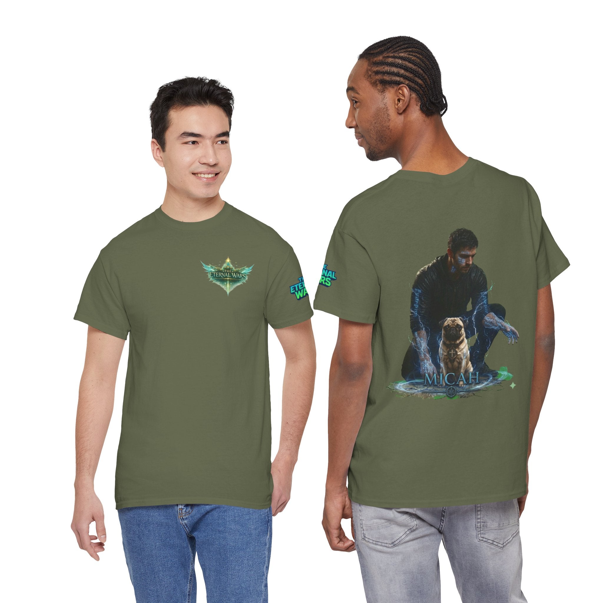 T-Shirt — Nature Warrior Graphic Tee with Man and Dog Illustration