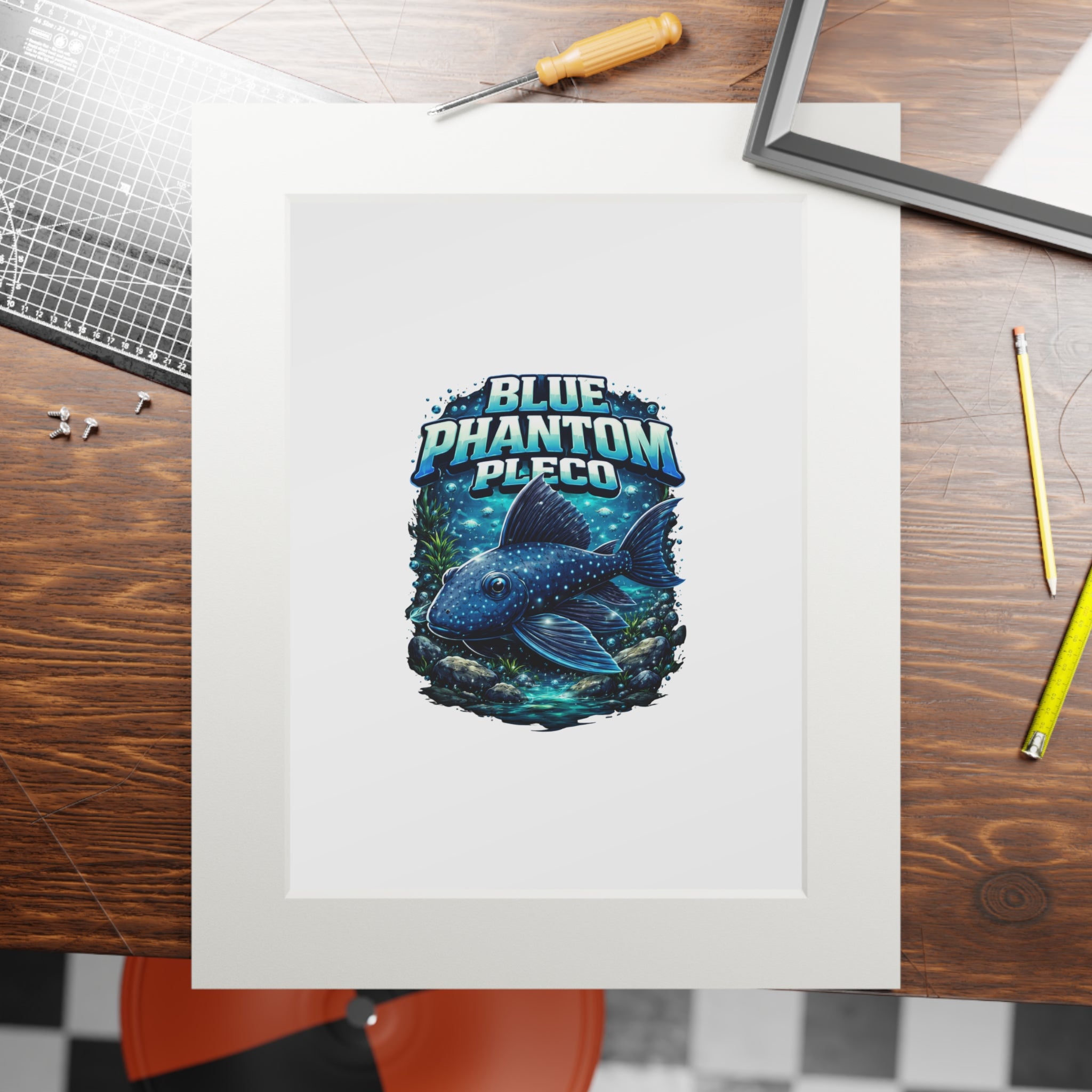 Blue Phantom Pleco Fine Art Print (Passepartout Frame)
