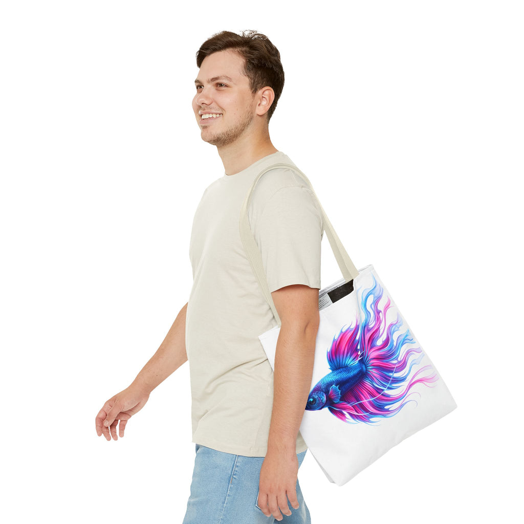 Colorful Betta Fish Tote Bag — Vibrant Blue & Pink Aquatic Art Beach Tote