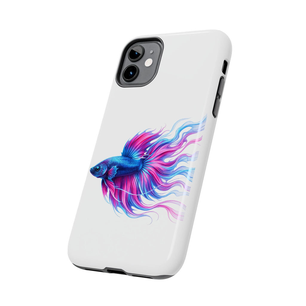 Betta Fish Tough Phone Case — Colorful Blue & Pink Aquarium Art