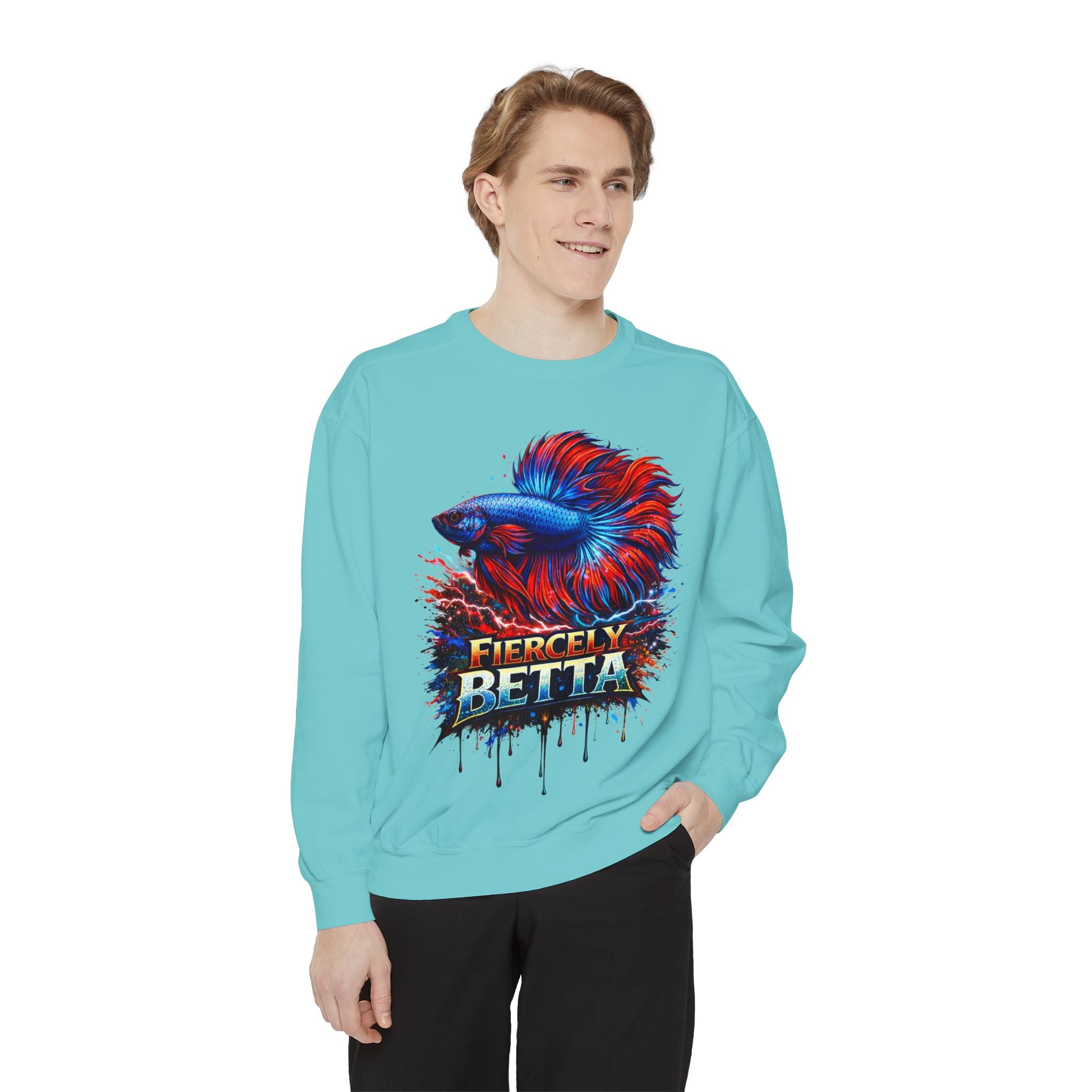 Betta Fish Sweatshirt — "Fiercely Betta" Colorful Aquarium Crewneck