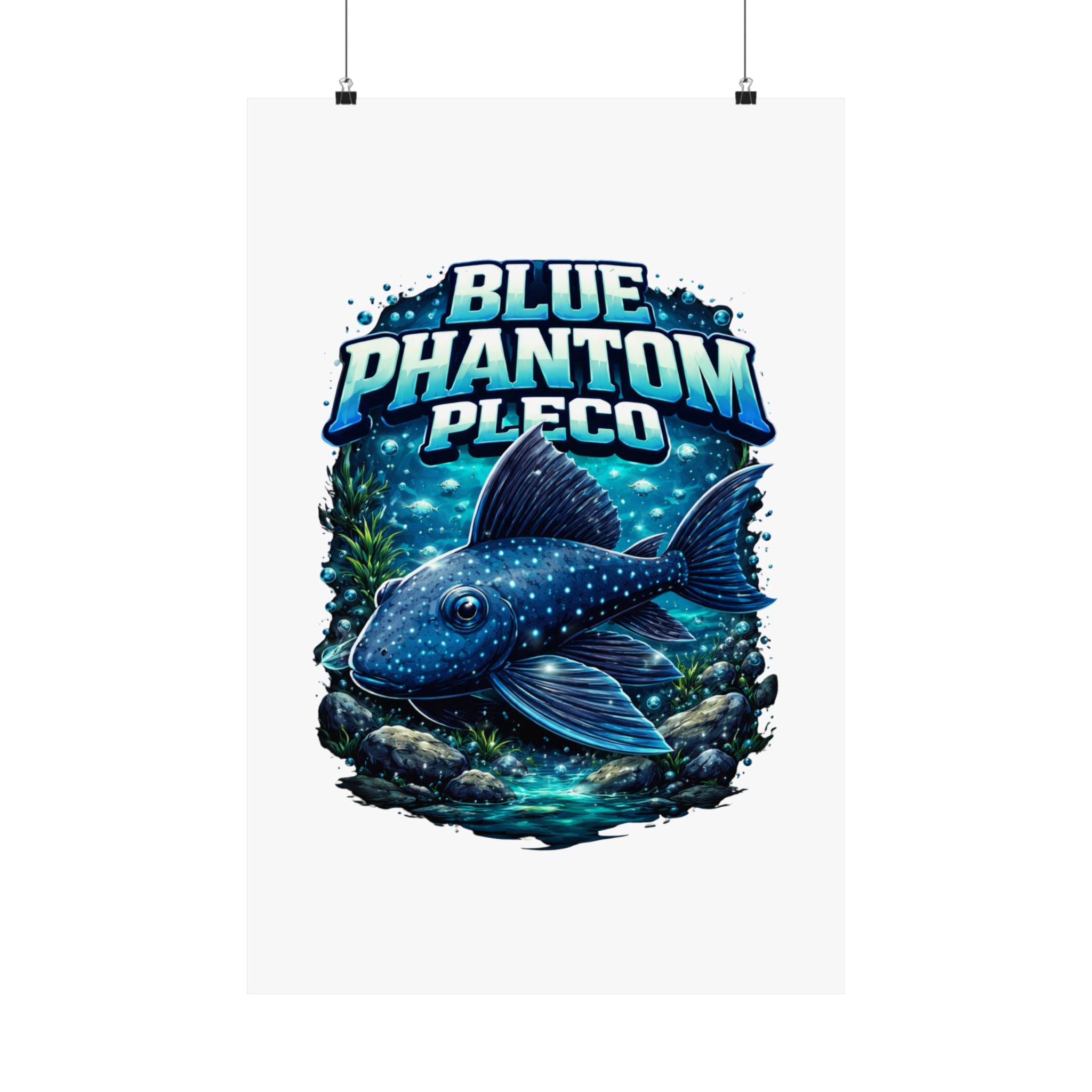 Blue Phantom Pleco Poster — Matte Vertical Aquarium Fish Art Print