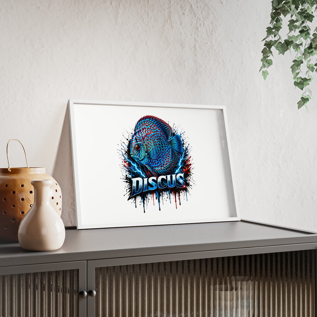 Discus Fish Poster with Wooden Frame — Colorful Aquarium Art Print