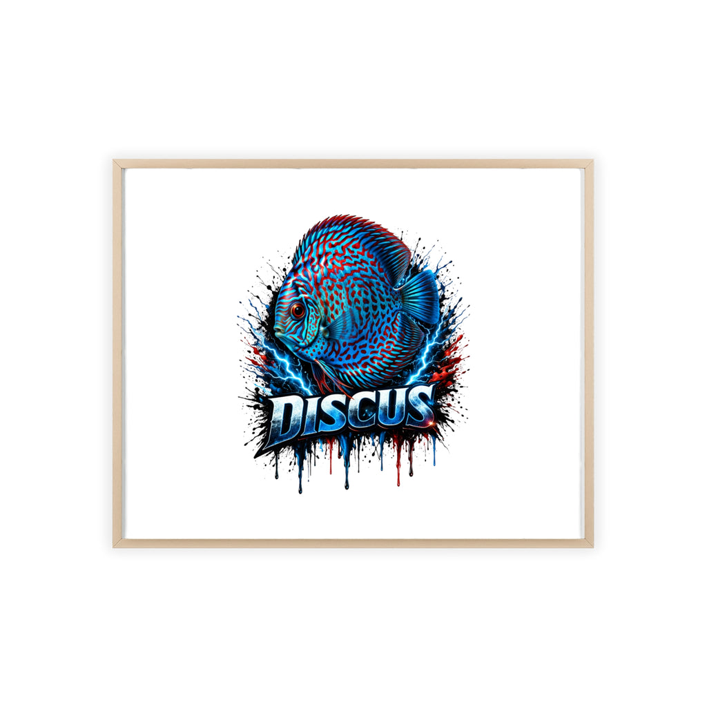 Discus Fish Poster with Wooden Frame — Colorful Aquarium Art Print