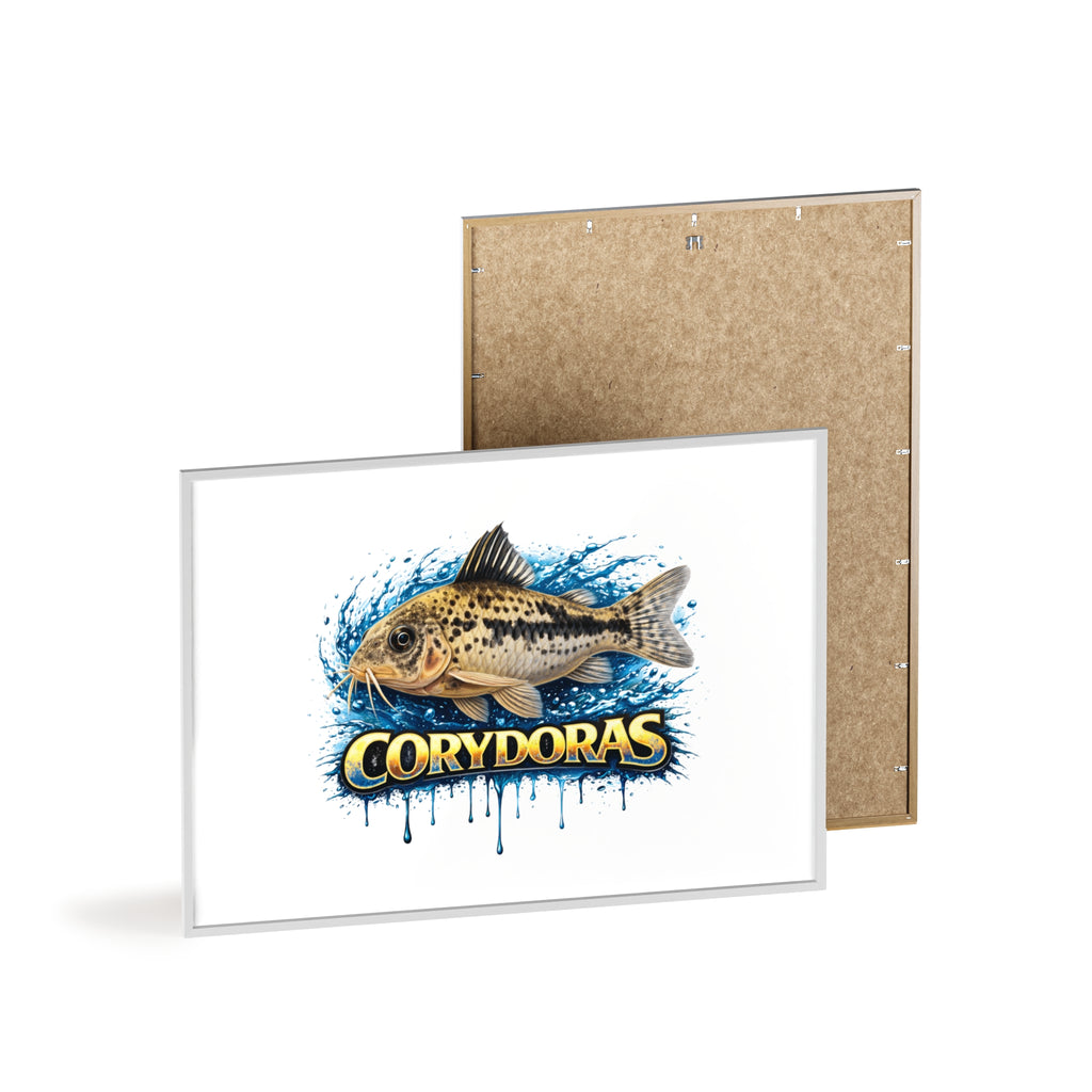 Peppered Corydoras Fish Poster with Wooden Frame — Aquarium Wall Art