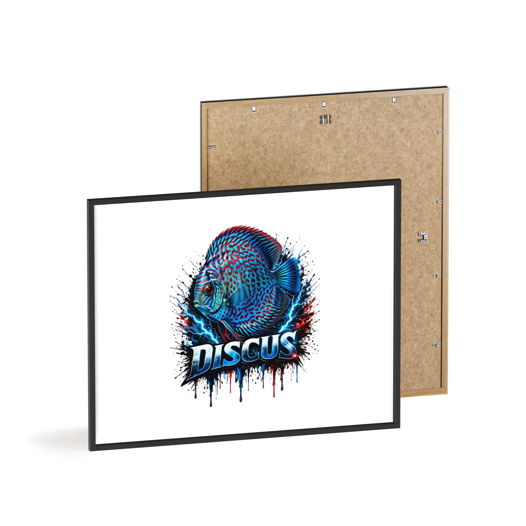 Discus Fish Poster with Wooden Frame — Colorful Aquarium Art Print