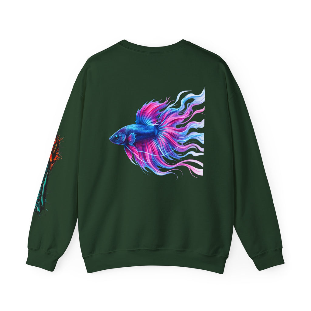Betta Fish Crewneck Sweatshirt — Colorful Neon Tropical Fish Graphic