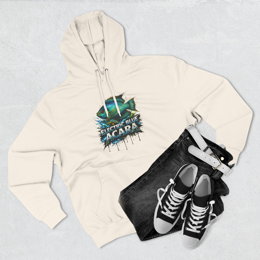 Electric Blue Acara Hoodie — Colorful Aquarium Fish Graphic Fleece Pullover