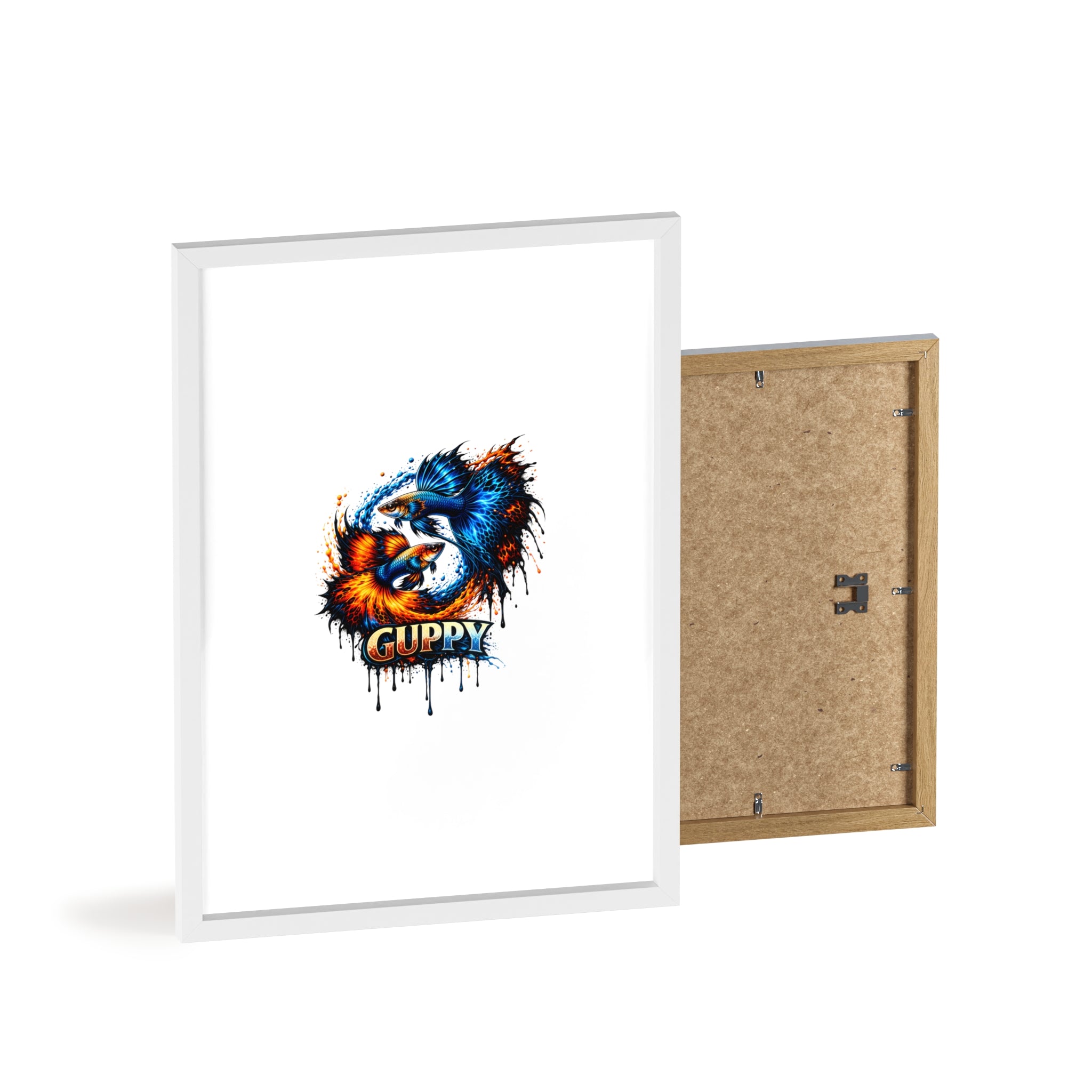 Guppy Fish Art Poster with Wooden Frame — Colorful Koi-Style Aquarium Print