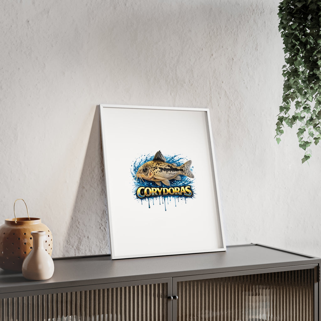 Peppered Corydoras Fish Poster with Wooden Frame — Aquarium Wall Art