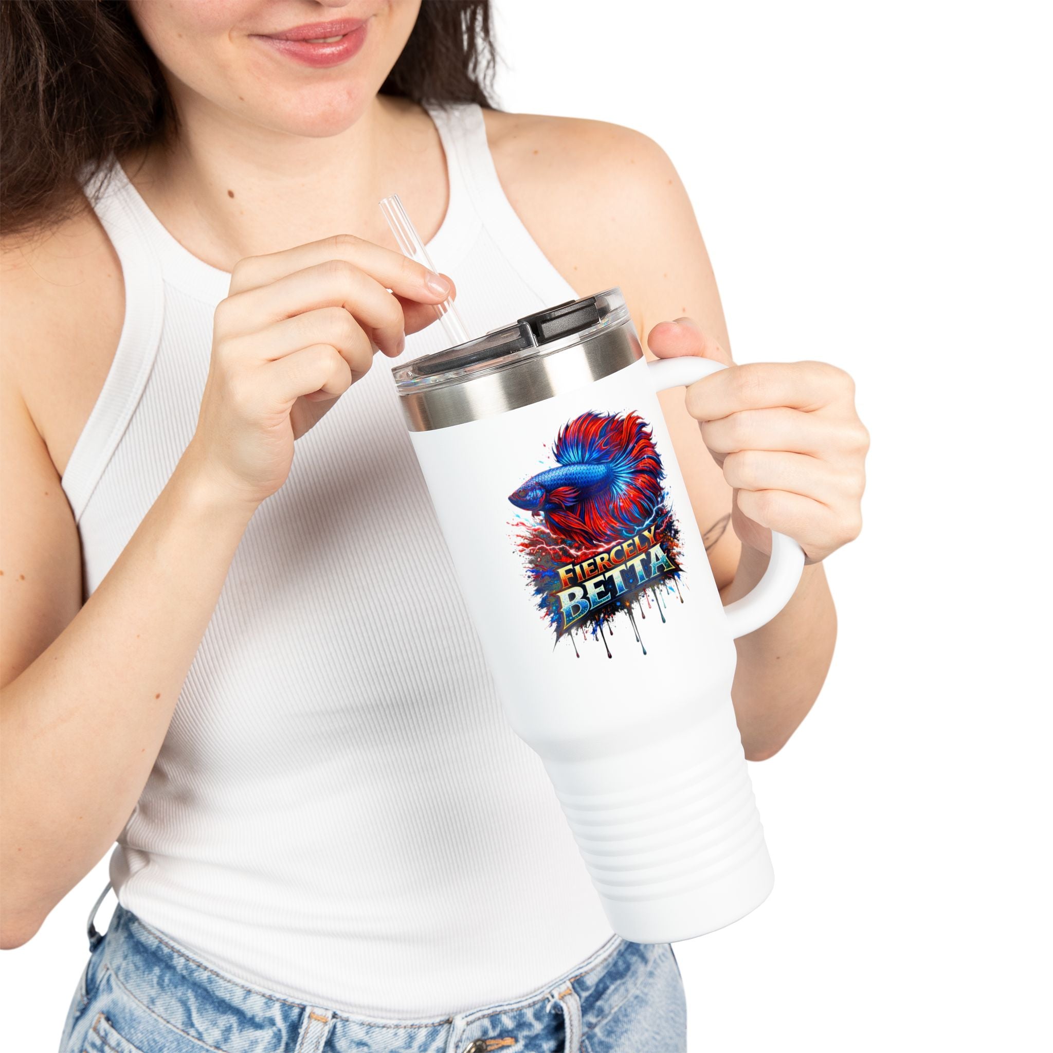 40oz Insulated Travel Mug — 'Fiercely Betta' Colorful Betta Fish Design