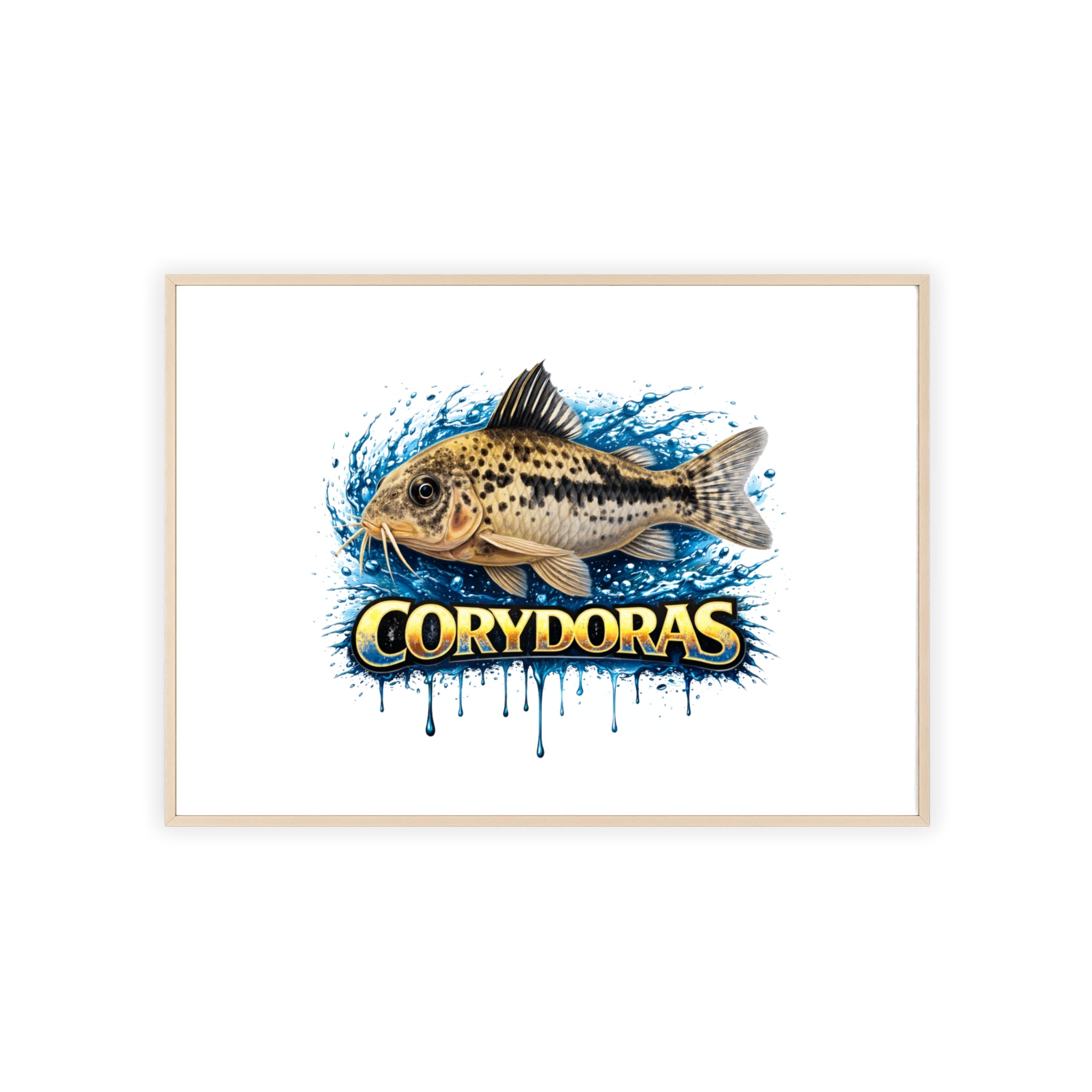 Peppered Corydoras Fish Poster with Wooden Frame — Aquarium Wall Art