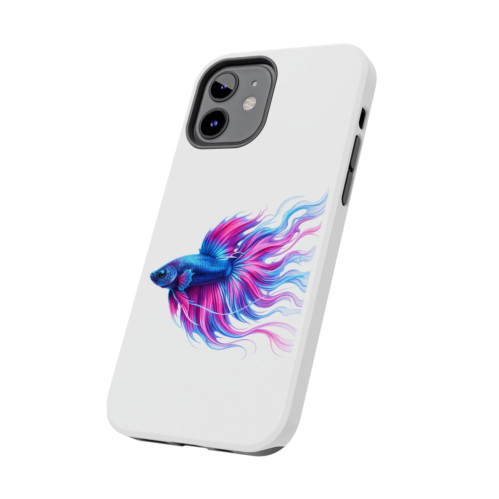 Betta Fish Tough Phone Case — Colorful Blue & Pink Aquarium Art