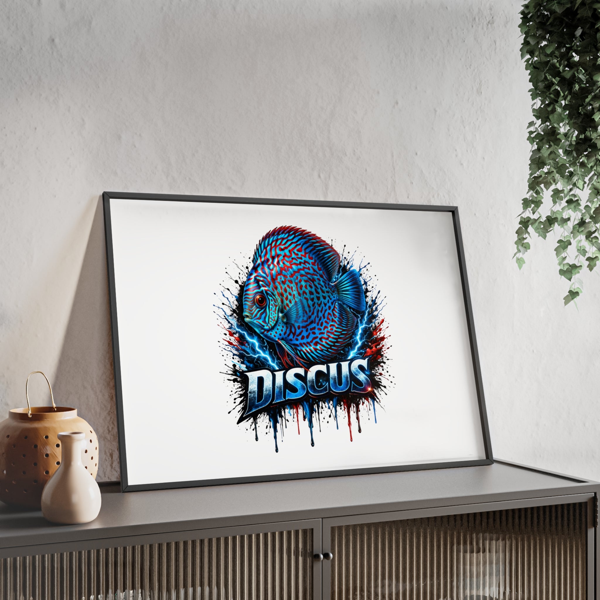 Discus Fish Poster with Wooden Frame — Colorful Aquarium Art Print