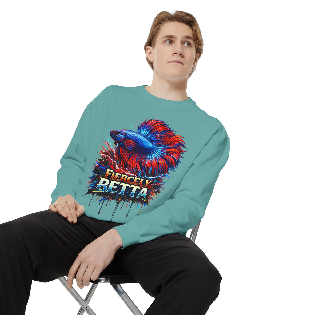 Betta Fish Sweatshirt — "Fiercely Betta" Colorful Aquarium Crewneck