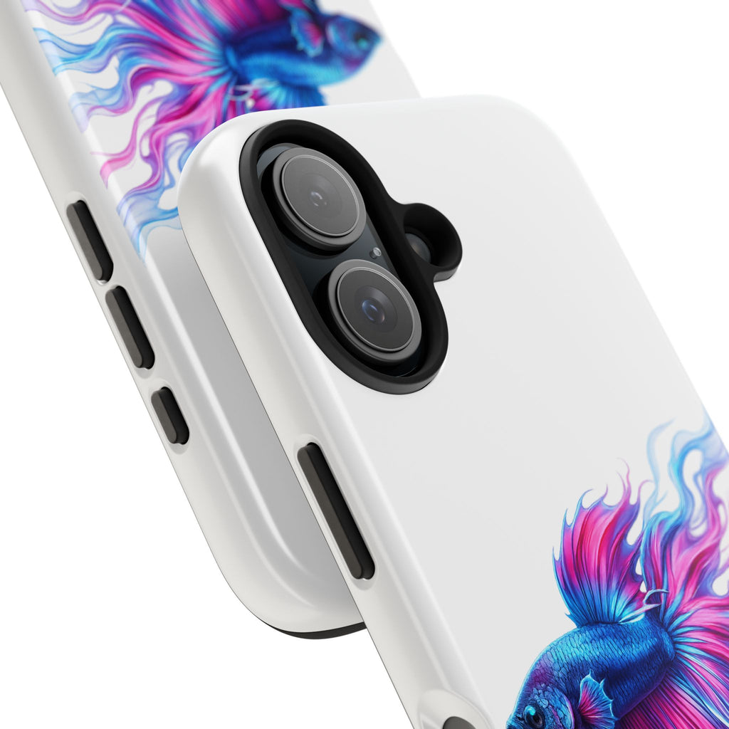 Betta Fish Tough Phone Case — Colorful Blue & Pink Aquarium Art
