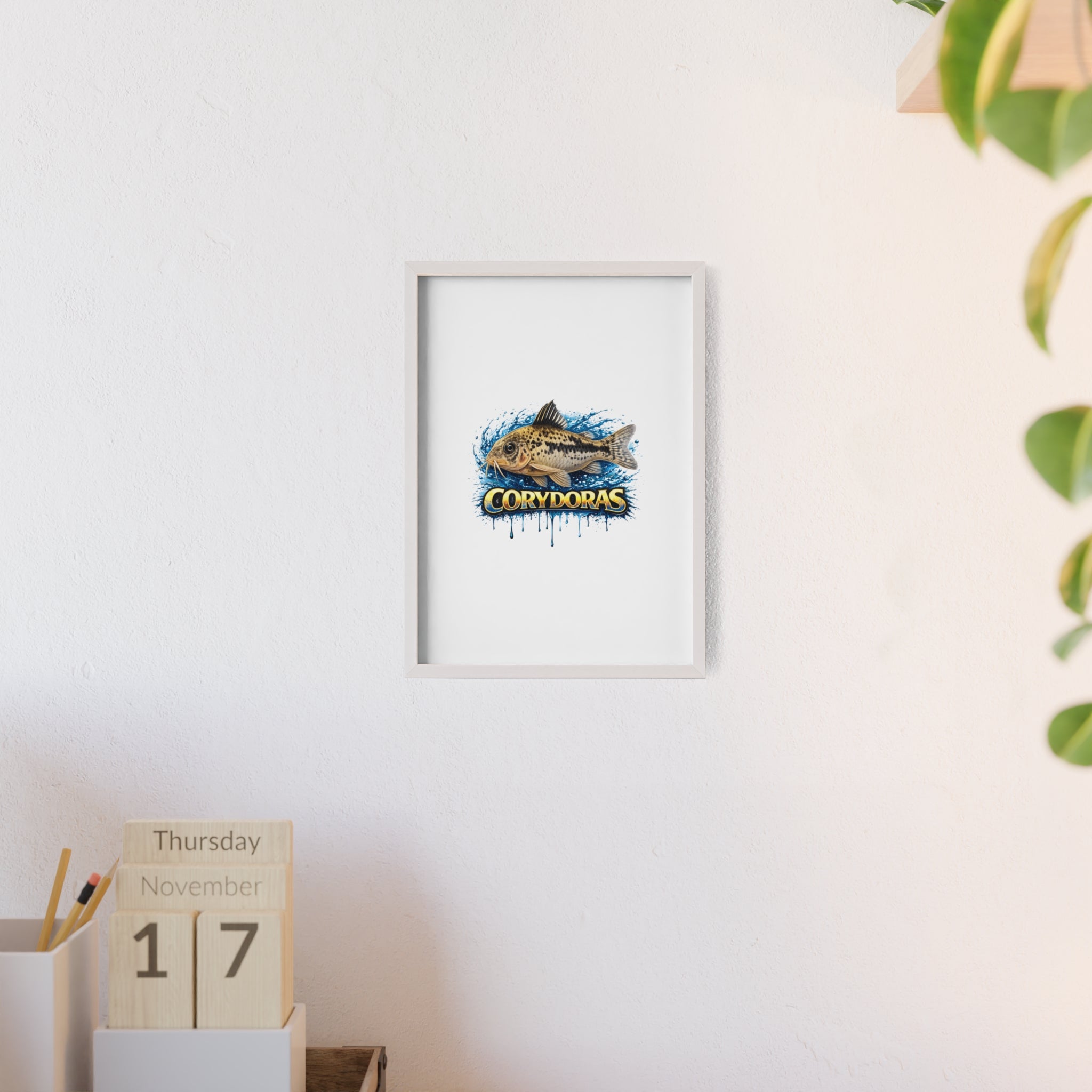 Peppered Corydoras Fish Poster with Wooden Frame — Aquarium Wall Art