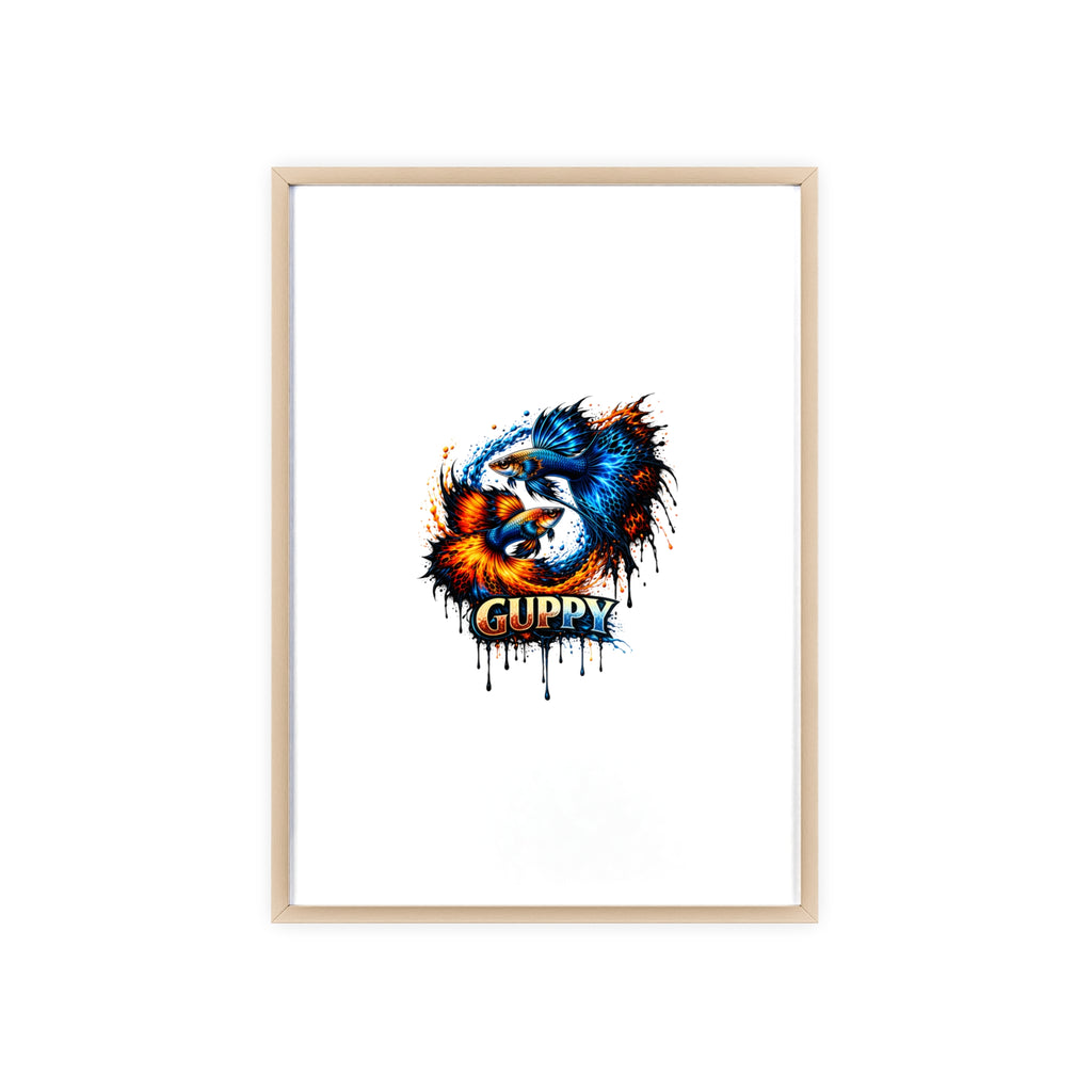 Guppy Fish Art Poster with Wooden Frame — Colorful Koi-Style Aquarium Print