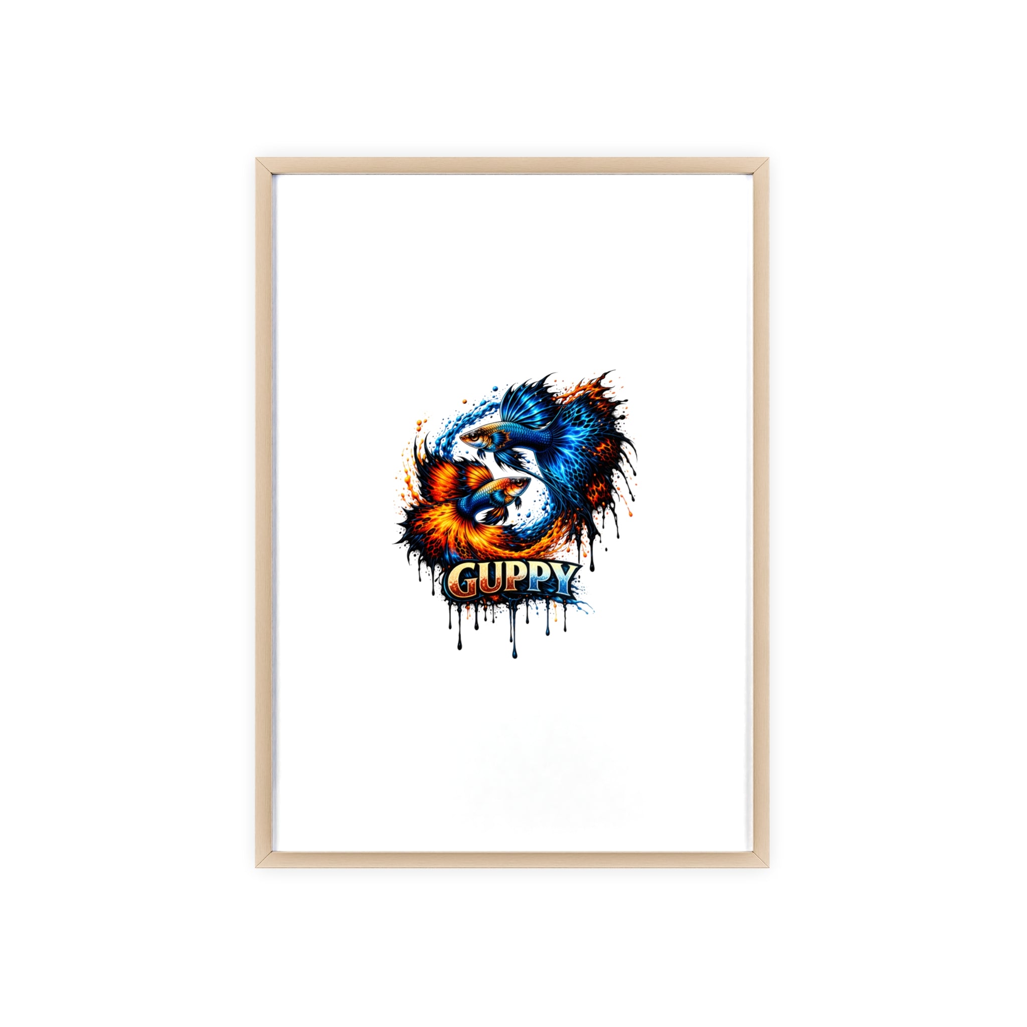 Guppy Fish Art Poster with Wooden Frame — Colorful Koi-Style Aquarium Print