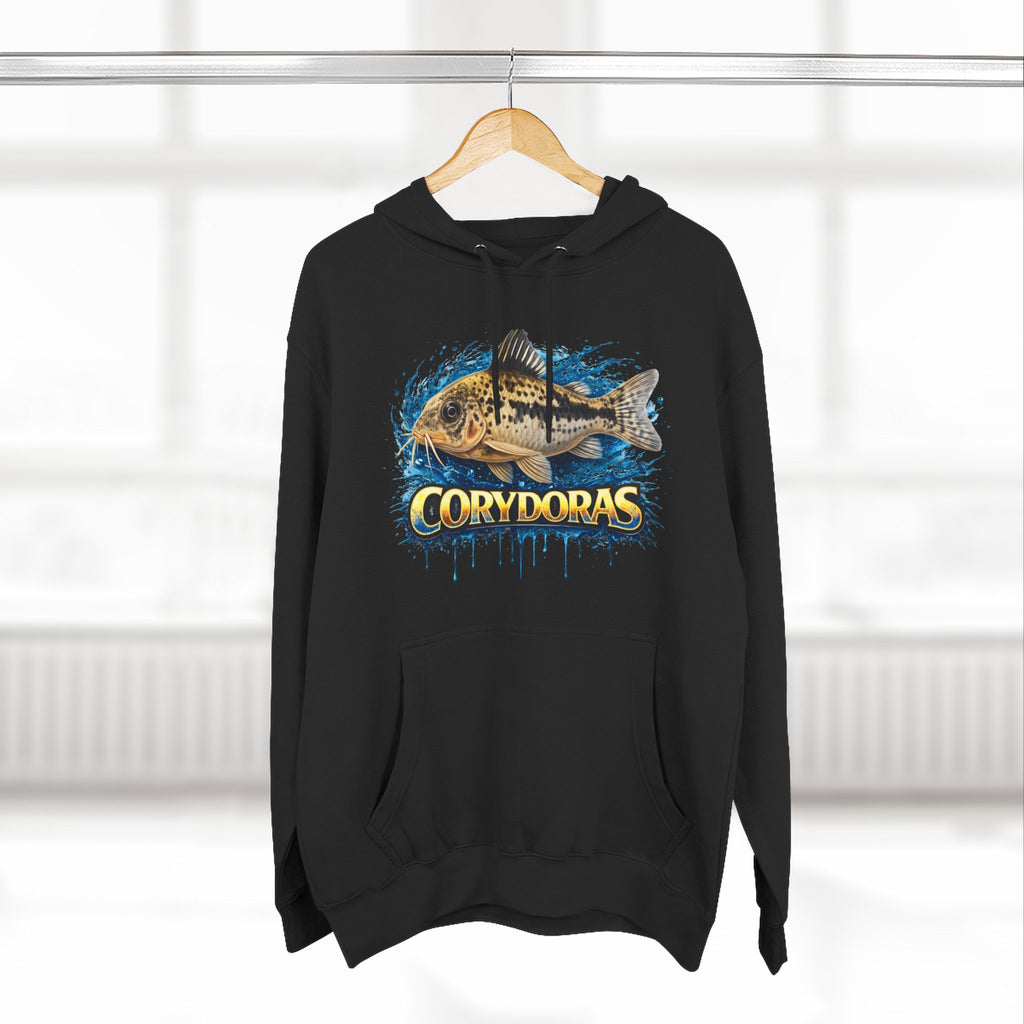 Peppered Corydoras Midweight Fleece Hoodie — Aquatic Catfish Illustration Pullover