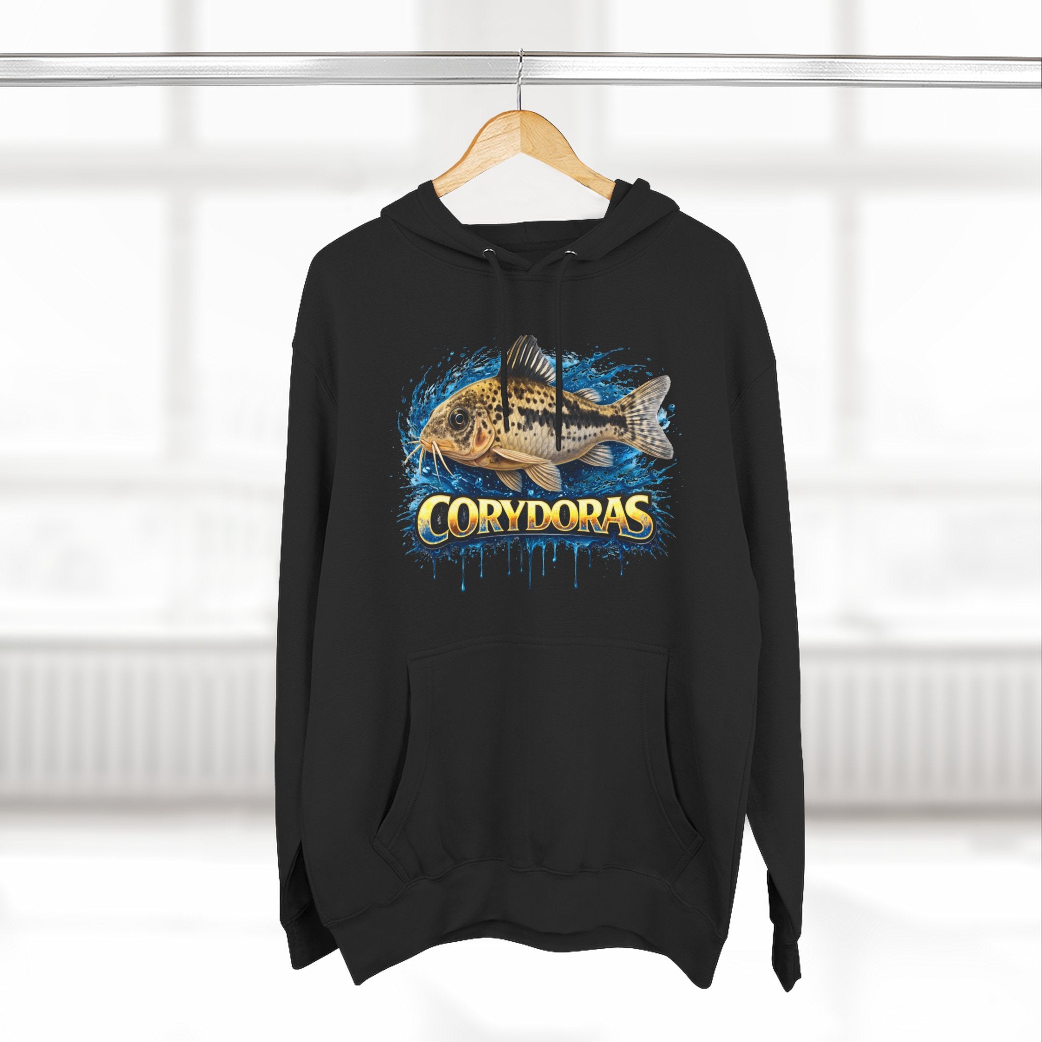 Peppered Corydoras Midweight Fleece Hoodie — Aquatic Catfish Illustration Pullover