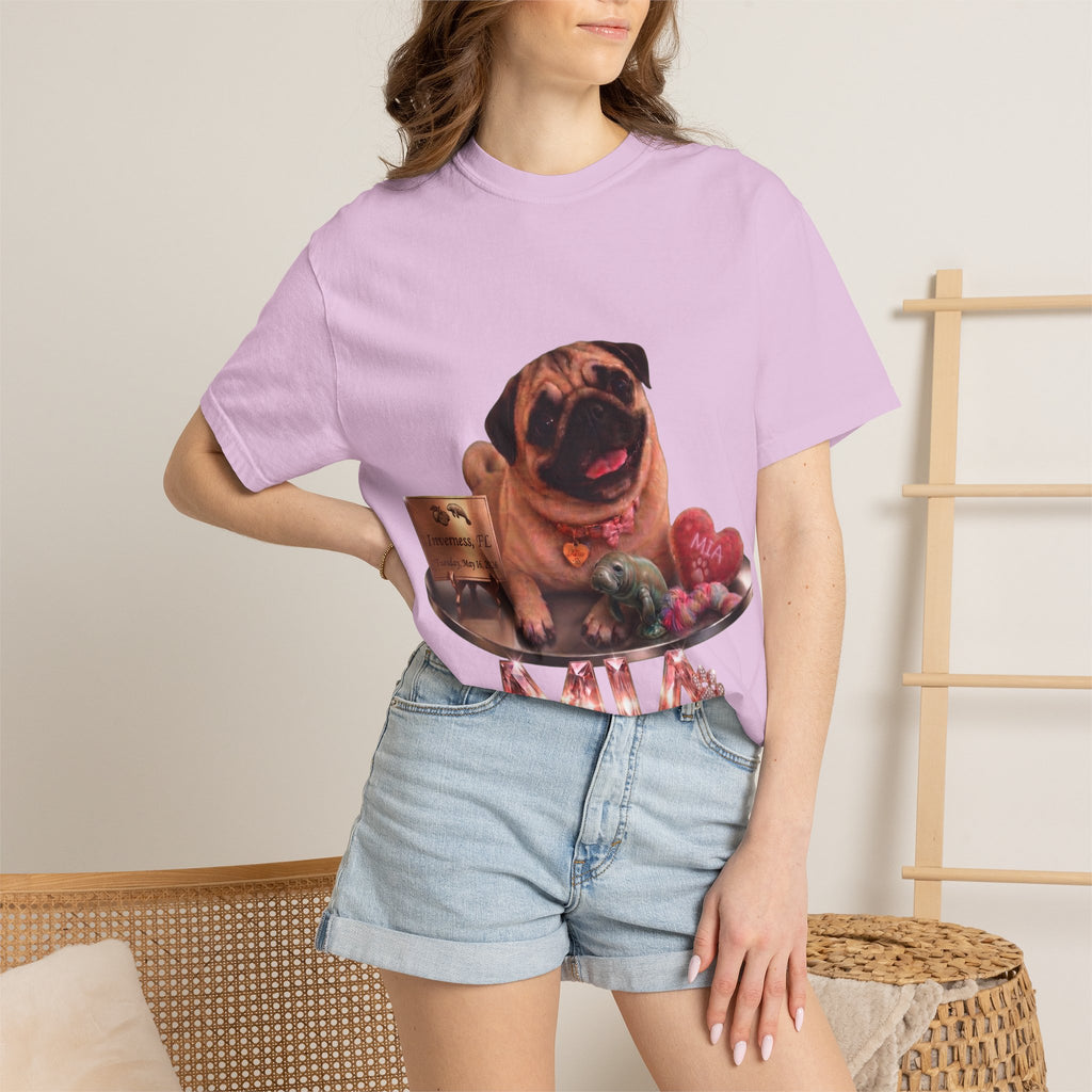 Pug Pet Portrait T-Shirt — Personalized "MIA" Dog Design