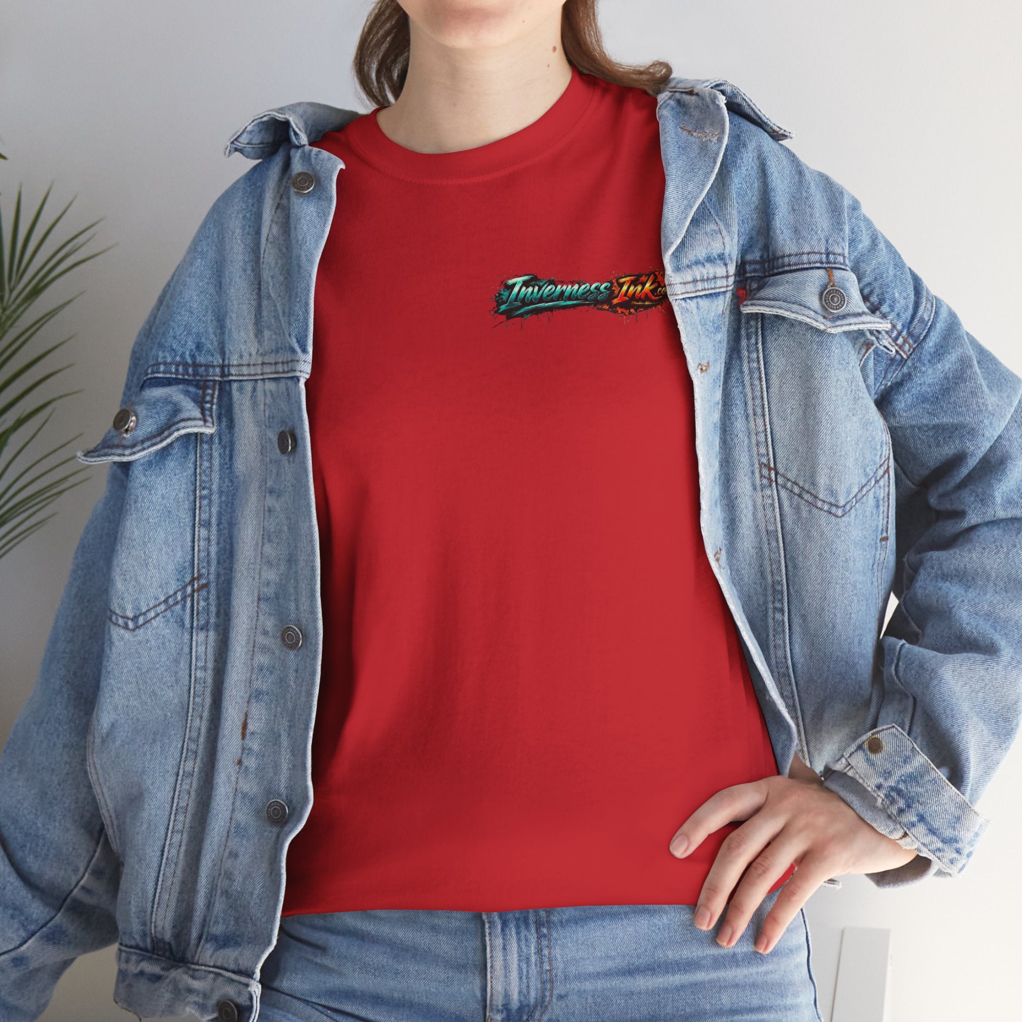 Inverness Ink Graphic Tee — Bold Blue & Orange Splash Backprint