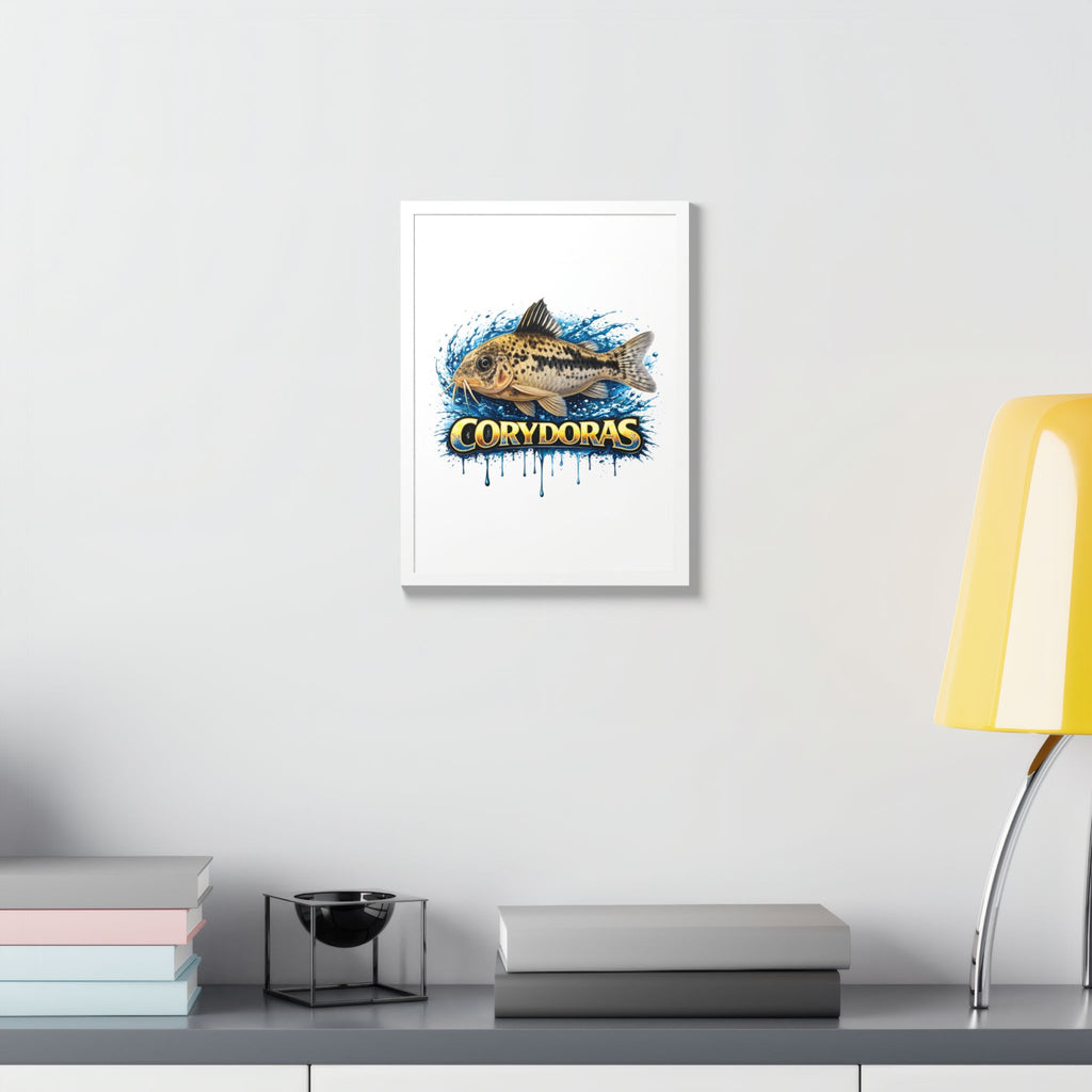 Corydoras Fish Framed Poster — Colorful Aquarium Art Print