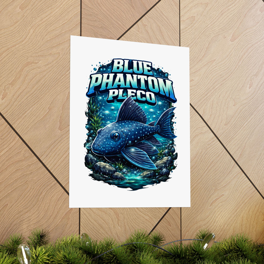 Blue Phantom Pleco Poster — Matte Vertical Aquarium Fish Art Print