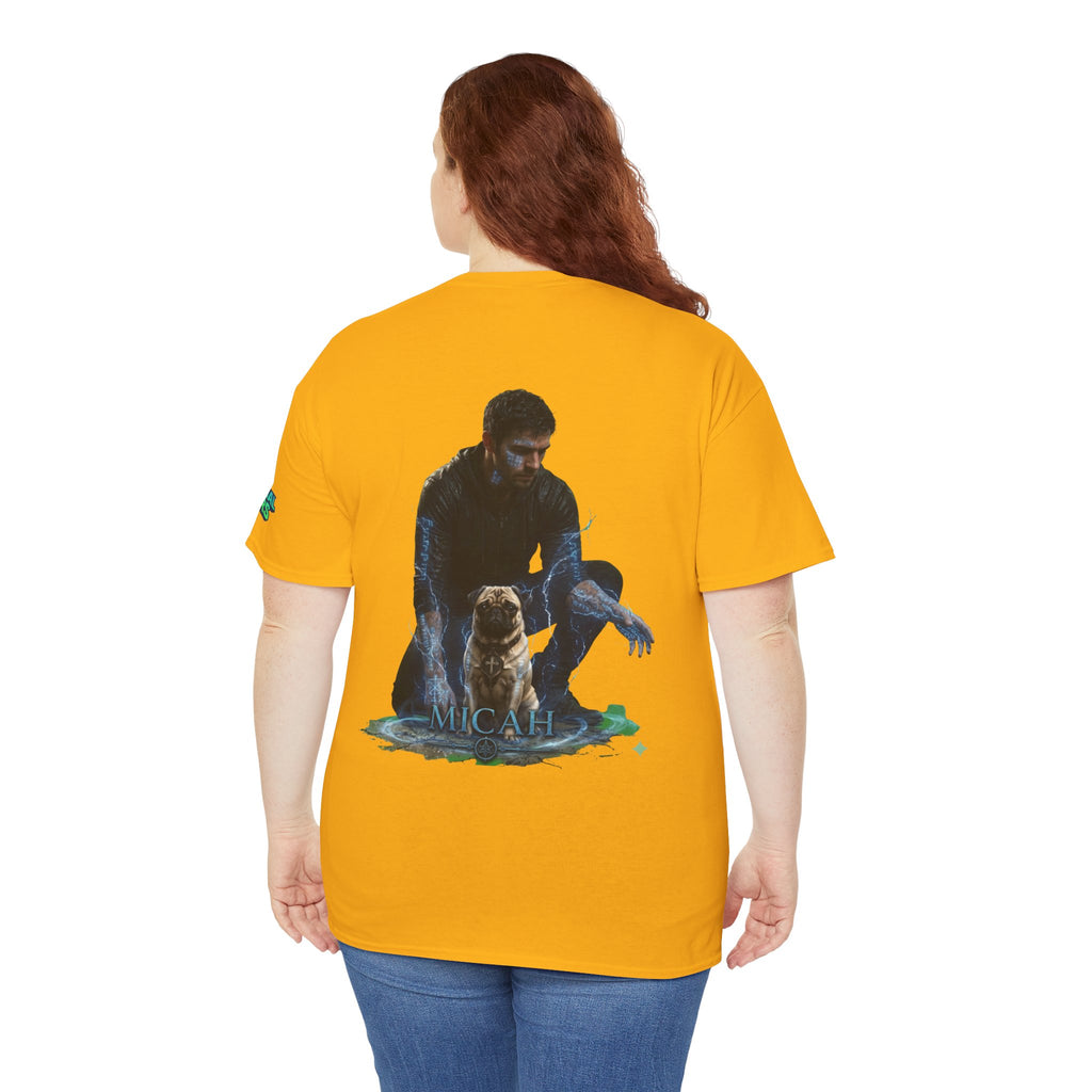 T-Shirt — Nature Warrior Graphic Tee with Man and Dog Illustration