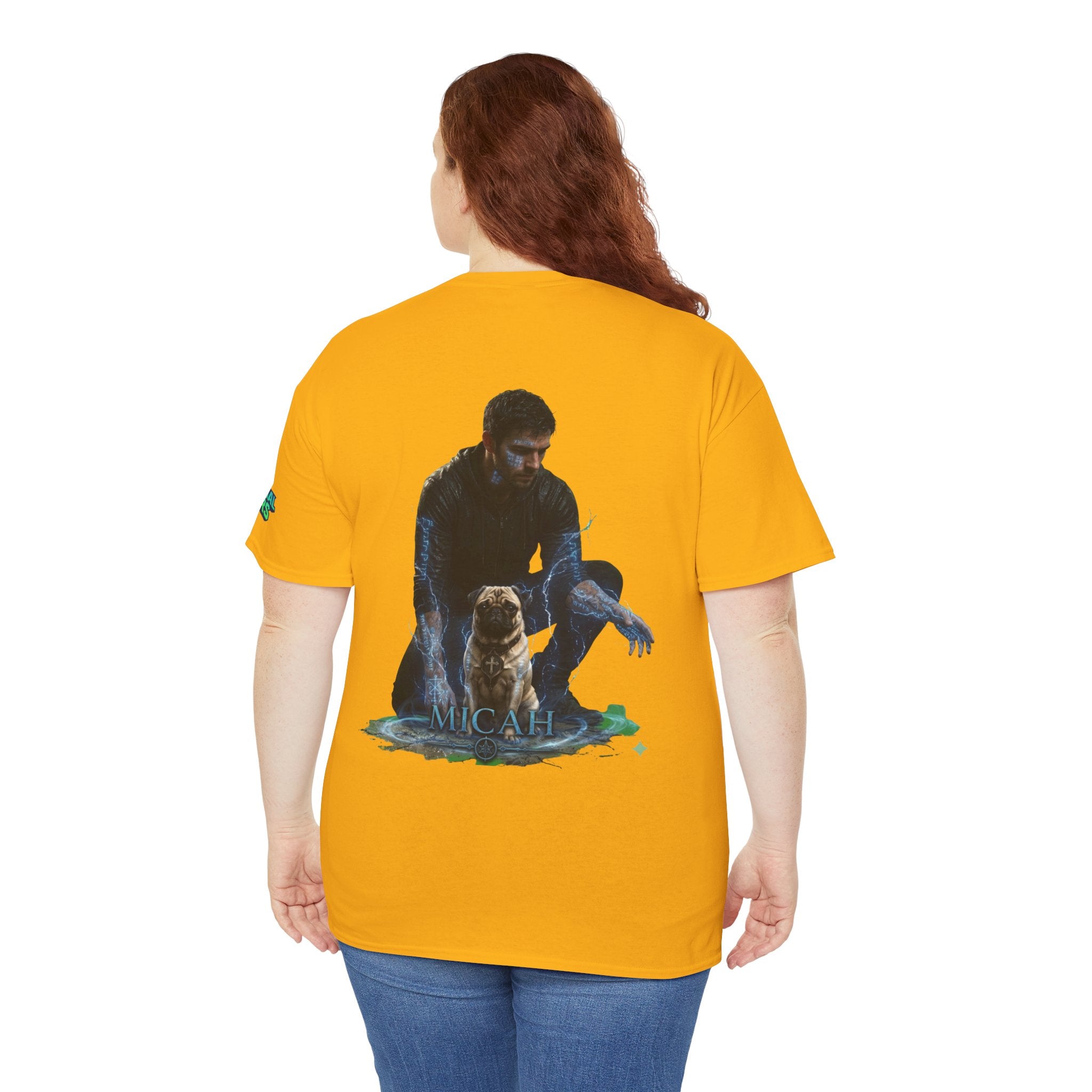 T-Shirt — Nature Warrior Graphic Tee with Man and Dog Illustration