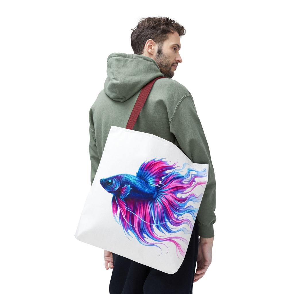 Colorful Betta Fish Tote Bag — Vibrant Blue & Pink Aquatic Art Beach Tote
