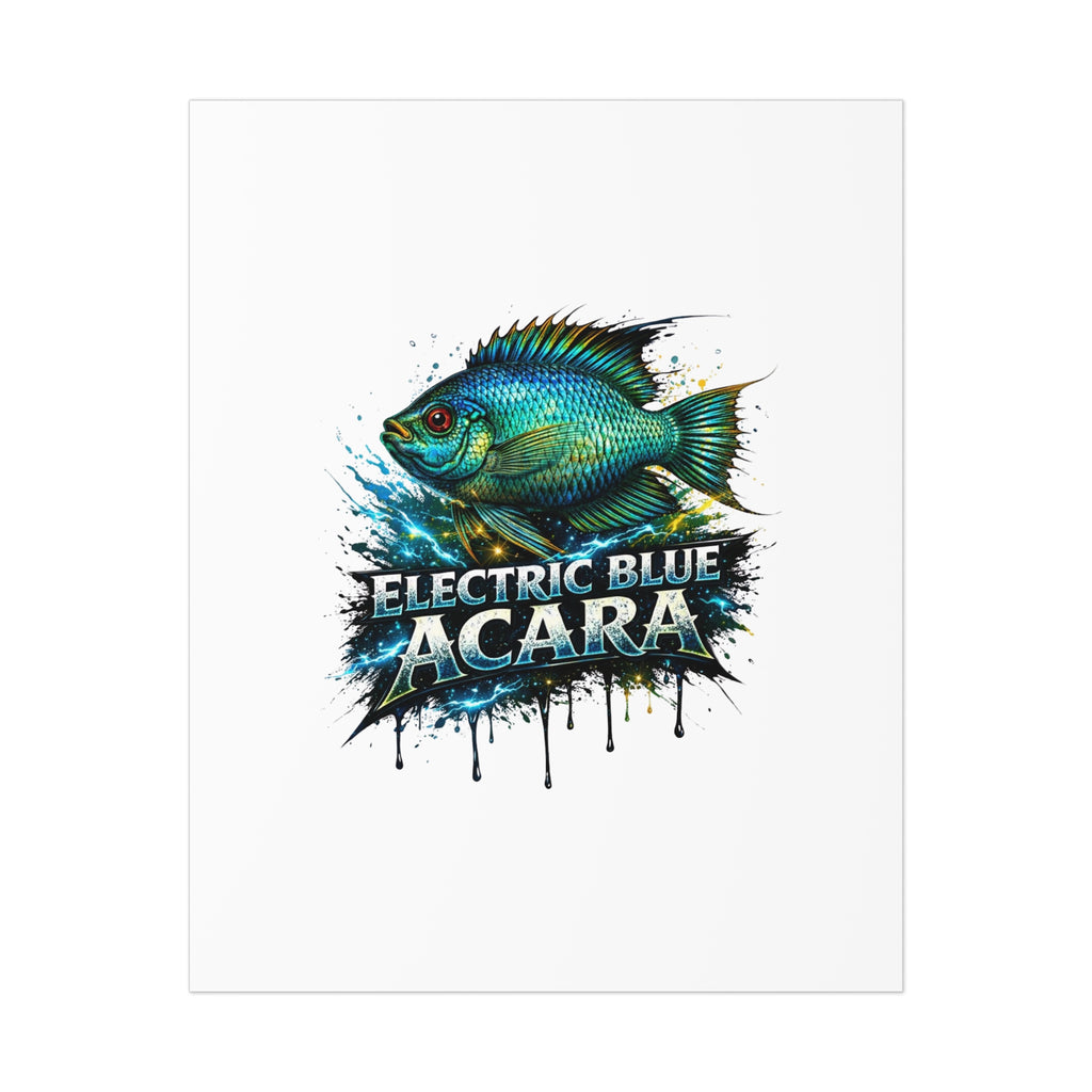 Electric Blue Acara Fish Poster — Vibrant Aquarium Wall Art