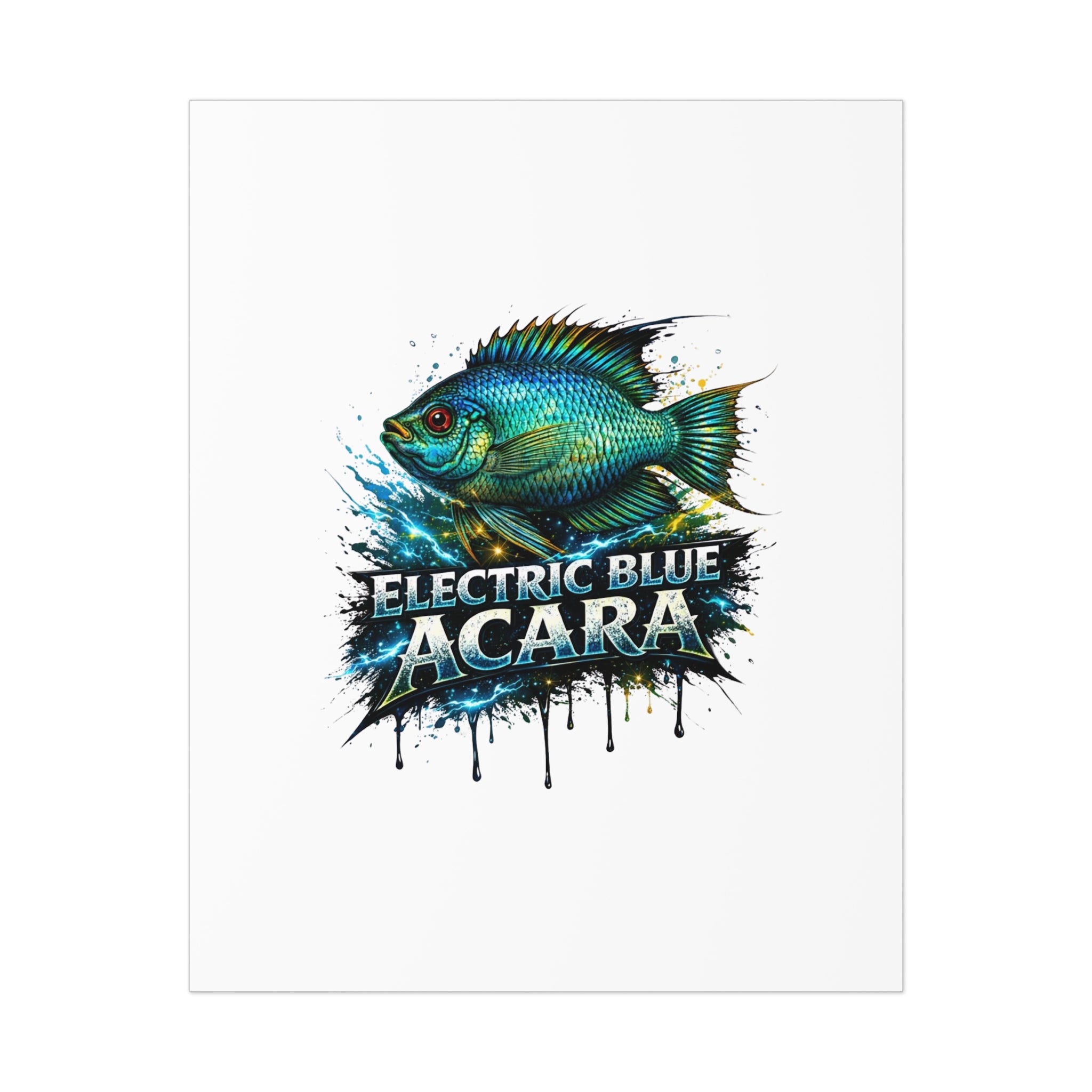 Electric Blue Acara Fish Poster — Vibrant Aquarium Wall Art