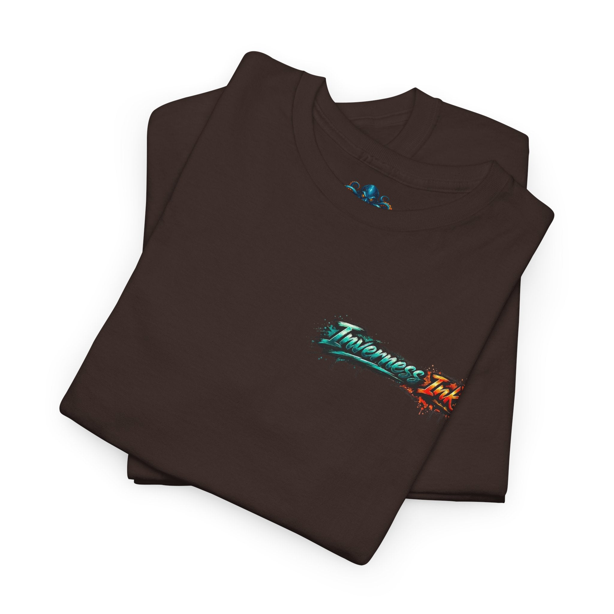Inverness Ink Graphic Tee — Bold Blue & Orange Splash Backprint