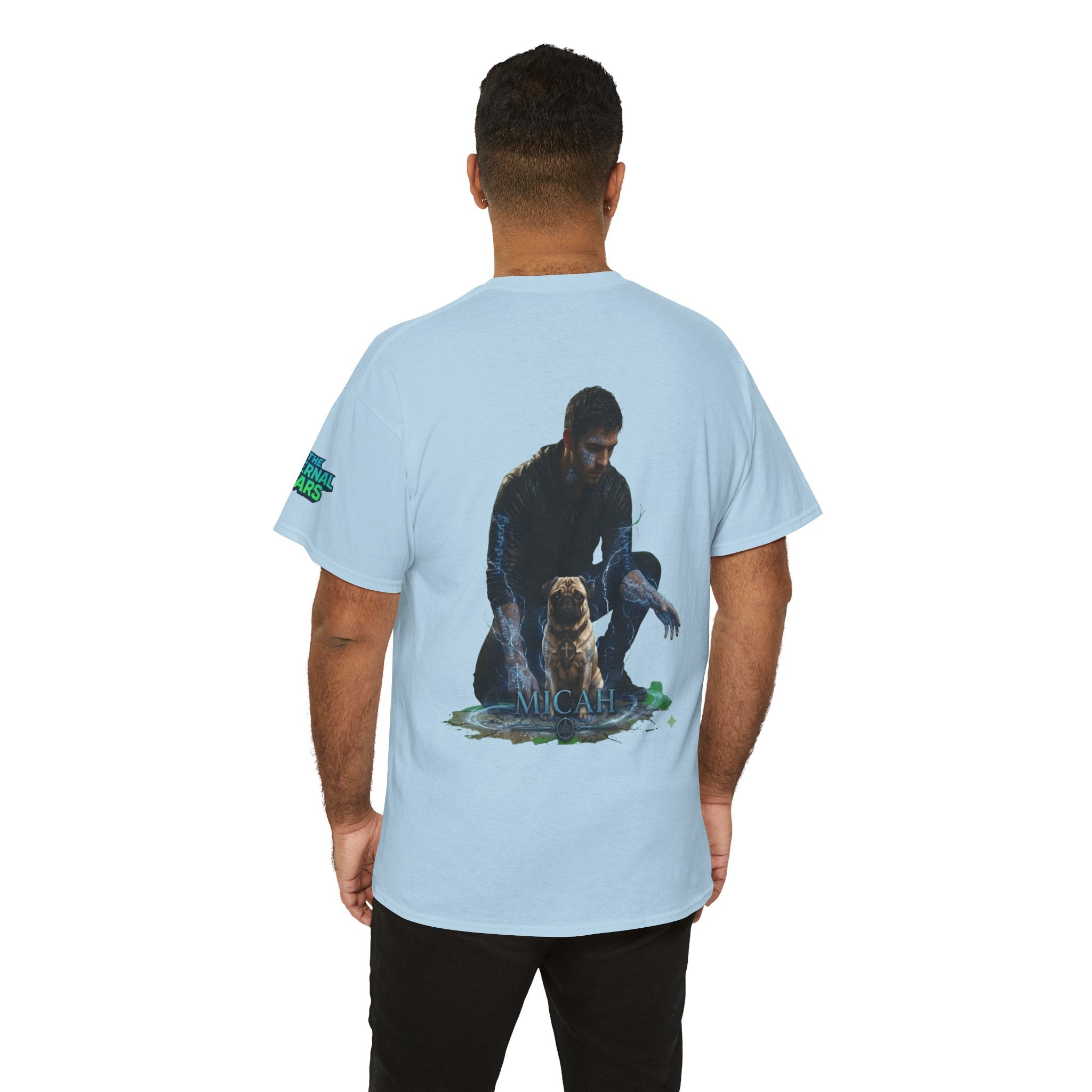 T-Shirt — Nature Warrior Graphic Tee with Man and Dog Illustration