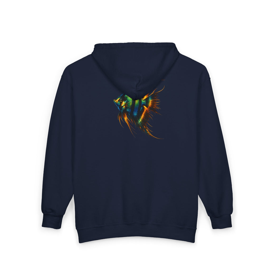 Angelfish Neon Art Zip Hoodie – Colorful Aquarium Fish Back Print