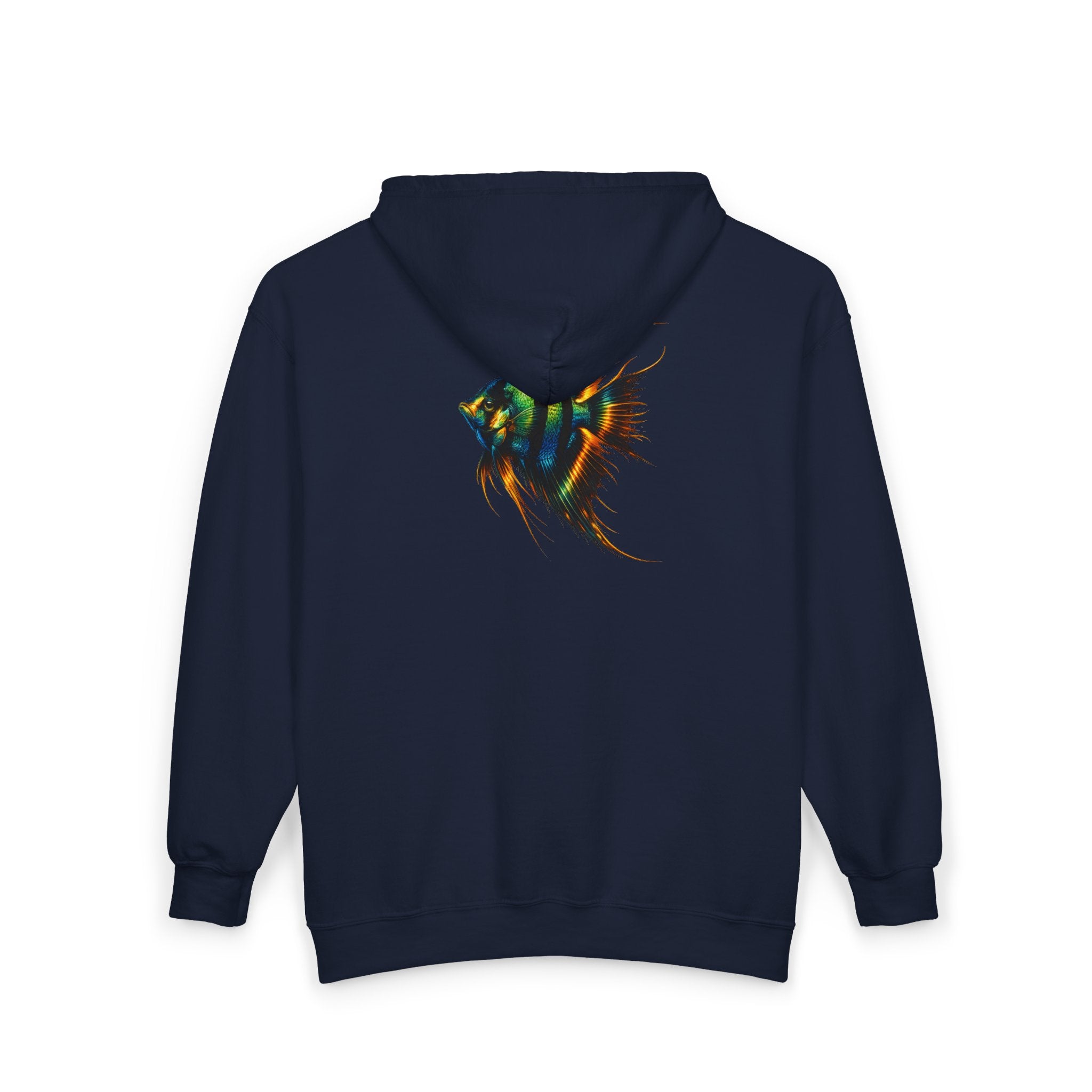 Angelfish Neon Art Zip Hoodie – Colorful Aquarium Fish Back Print