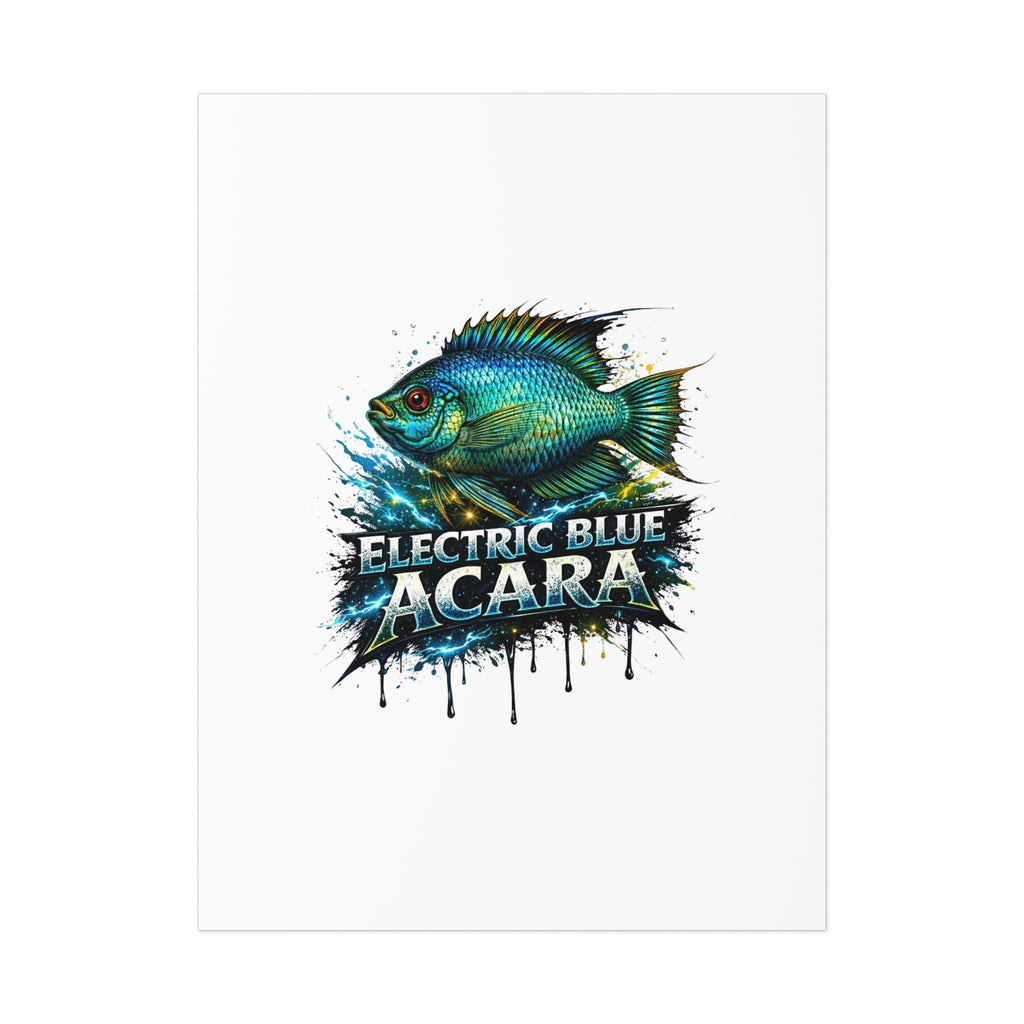 Electric Blue Acara Fish Poster — Vibrant Aquarium Wall Art