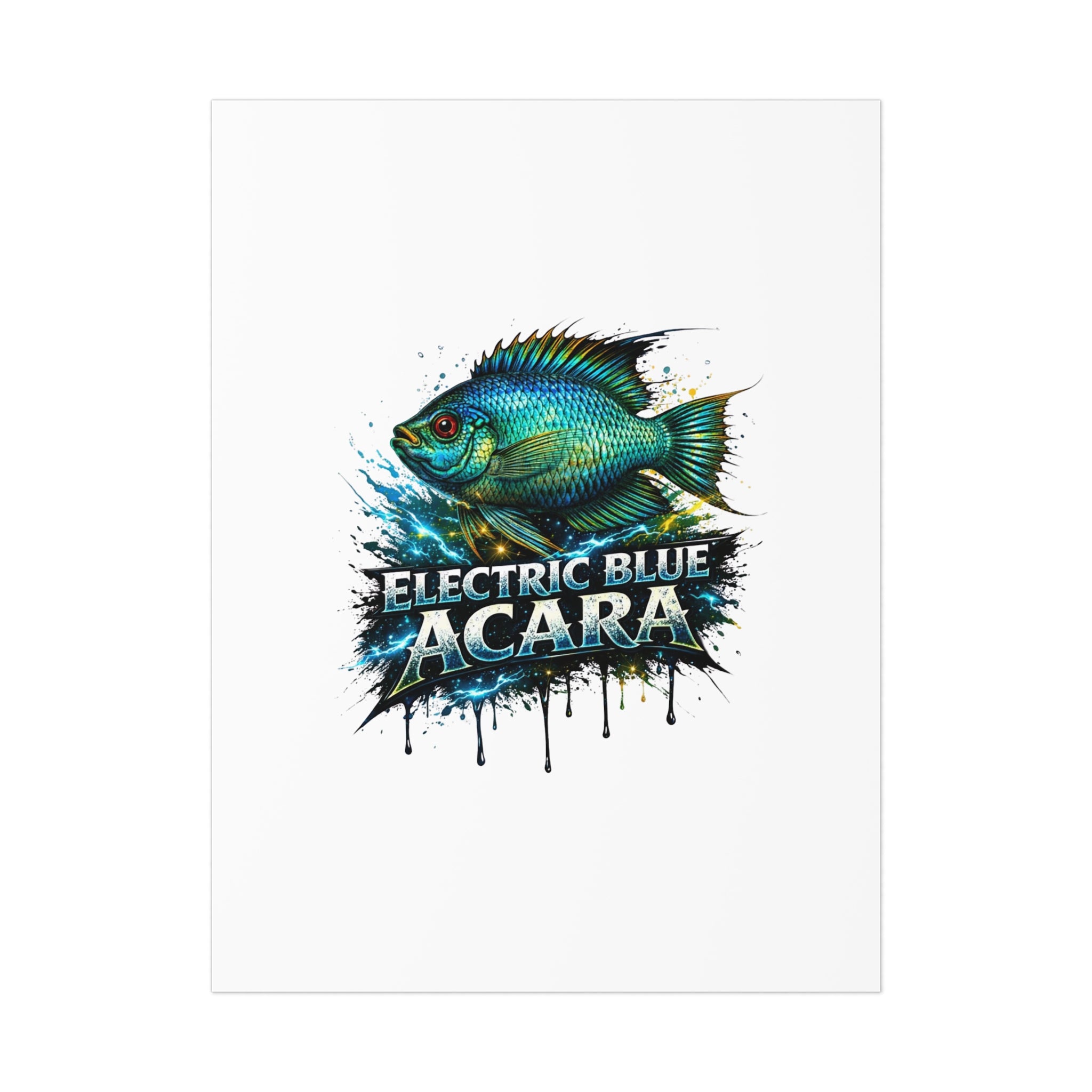 Electric Blue Acara Fish Poster — Vibrant Aquarium Wall Art