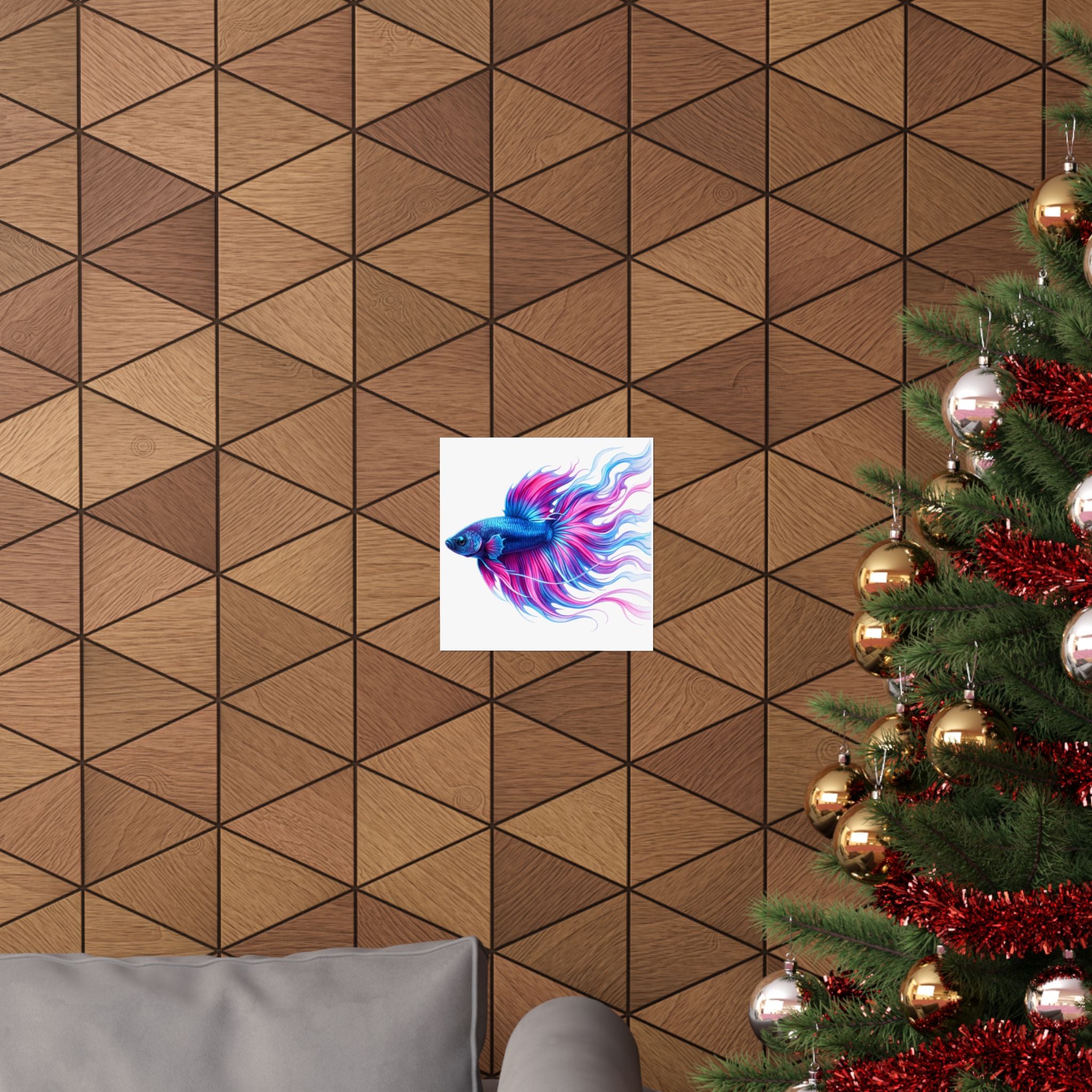 Betta Fish Art Poster — Colorful Blue & Pink Matte Vertical Wall Print